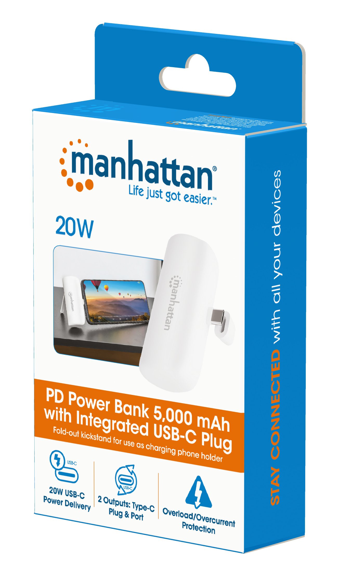 Power Bank PD 5000 mAh con Presa USB-C™ Integrata 20W Bianco MANHATTAN - immagine 2