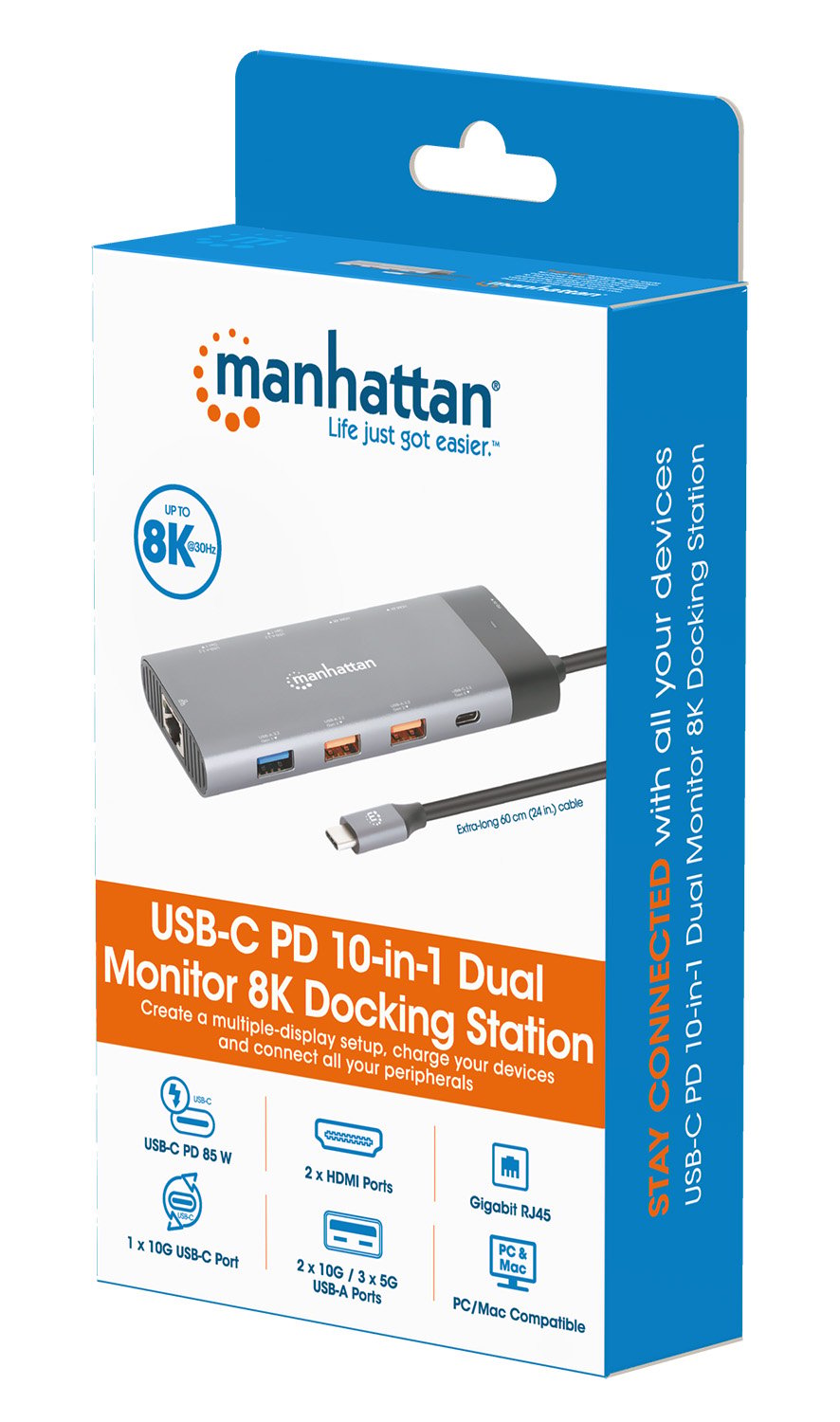 Docking Station USB-C™ PD Doppio Monitor 8K Multiporta 10 in 1 MANHATTAN - immagine 2