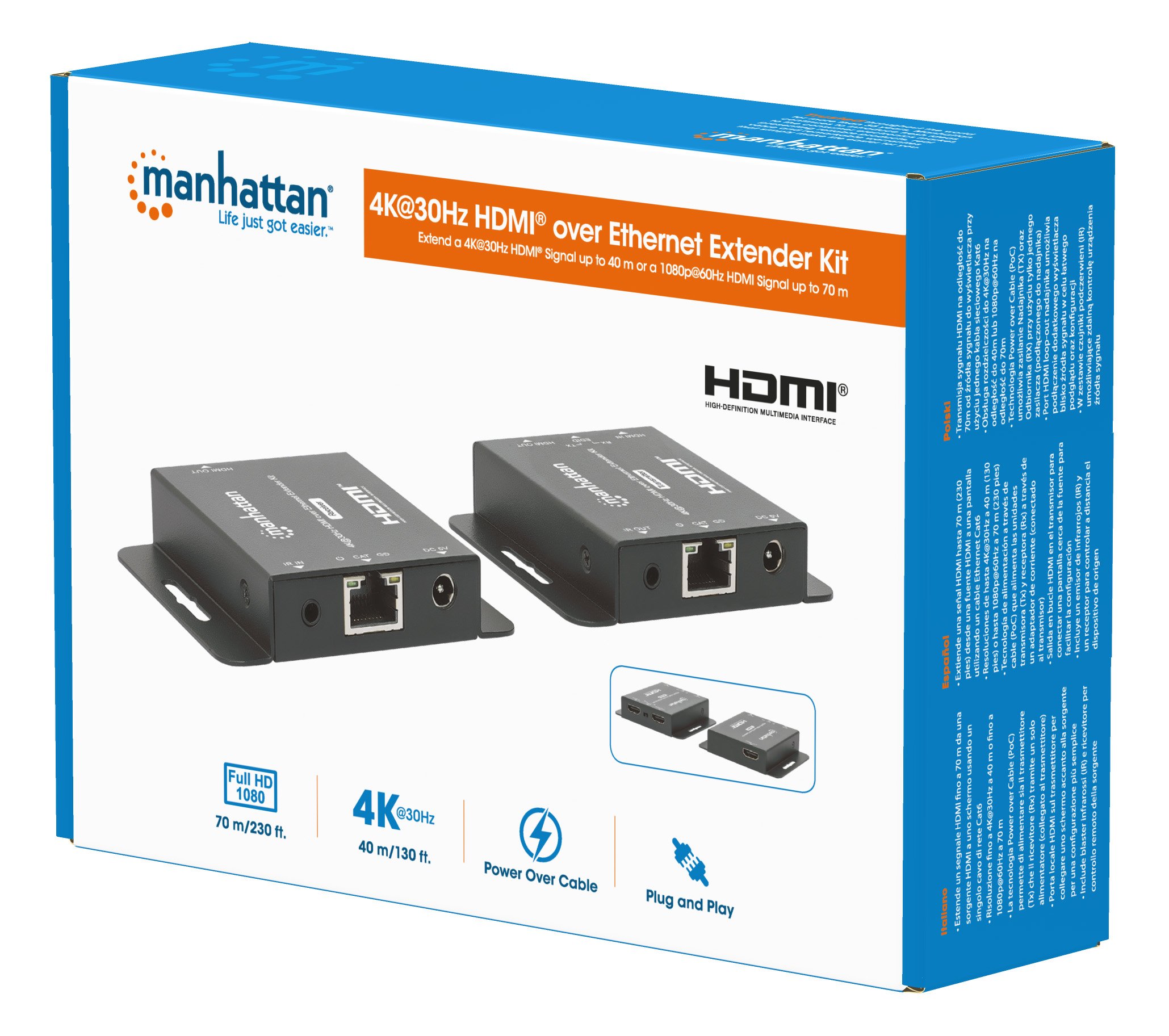 Kit Extender HDMI Over Ethernet 4K@30Hz MANHATTAN - immagine 2