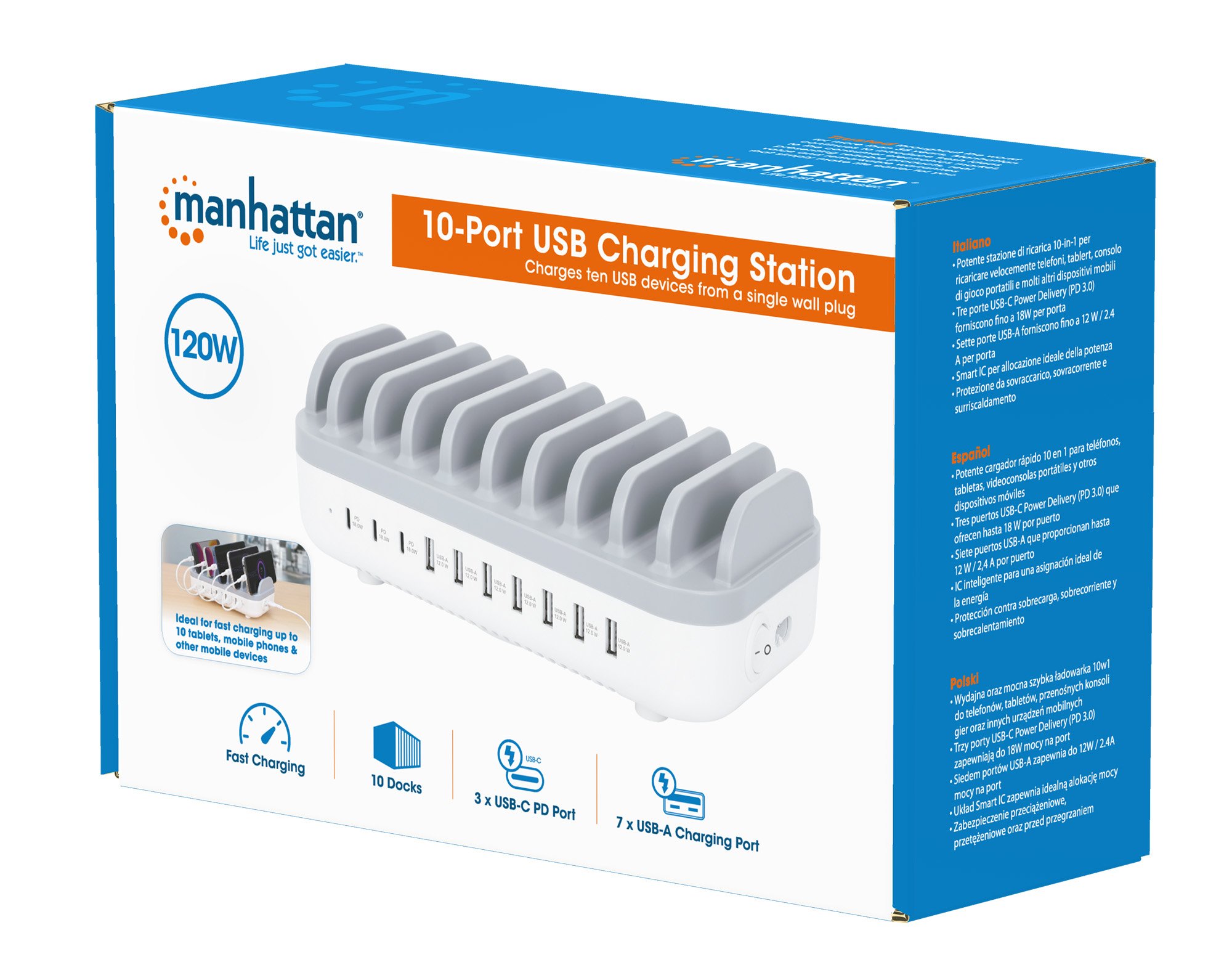 Docking Station Stazione di Ricarica 10 Porte USB 120W MANHATTAN - immagine 2