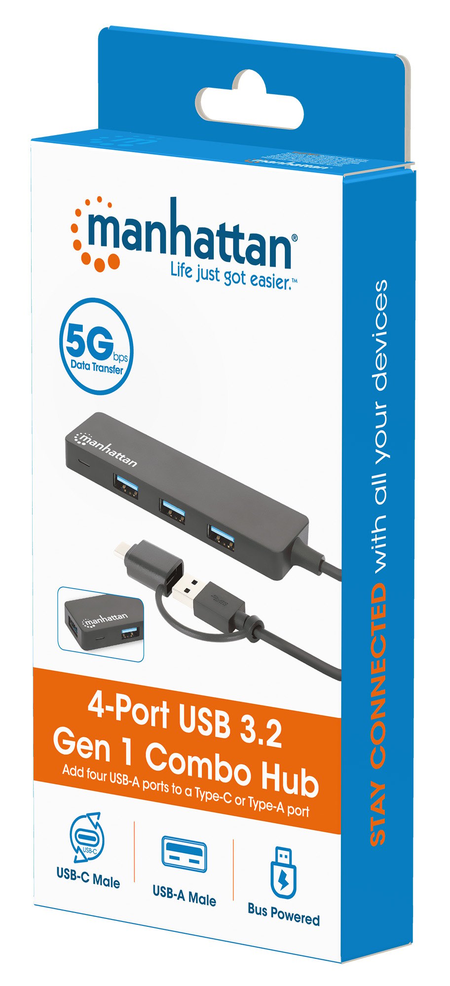 Hub USB 3.2 Gen1 4 Porte Combo USB-A e USB-C™ MANHATTAN - immagine 2