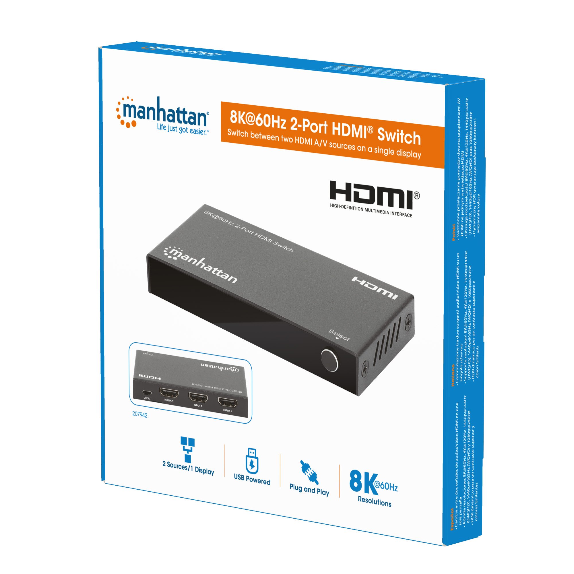 Switch HDMI 8K@60Hz 2 porte MANHATTAN - immagine 2