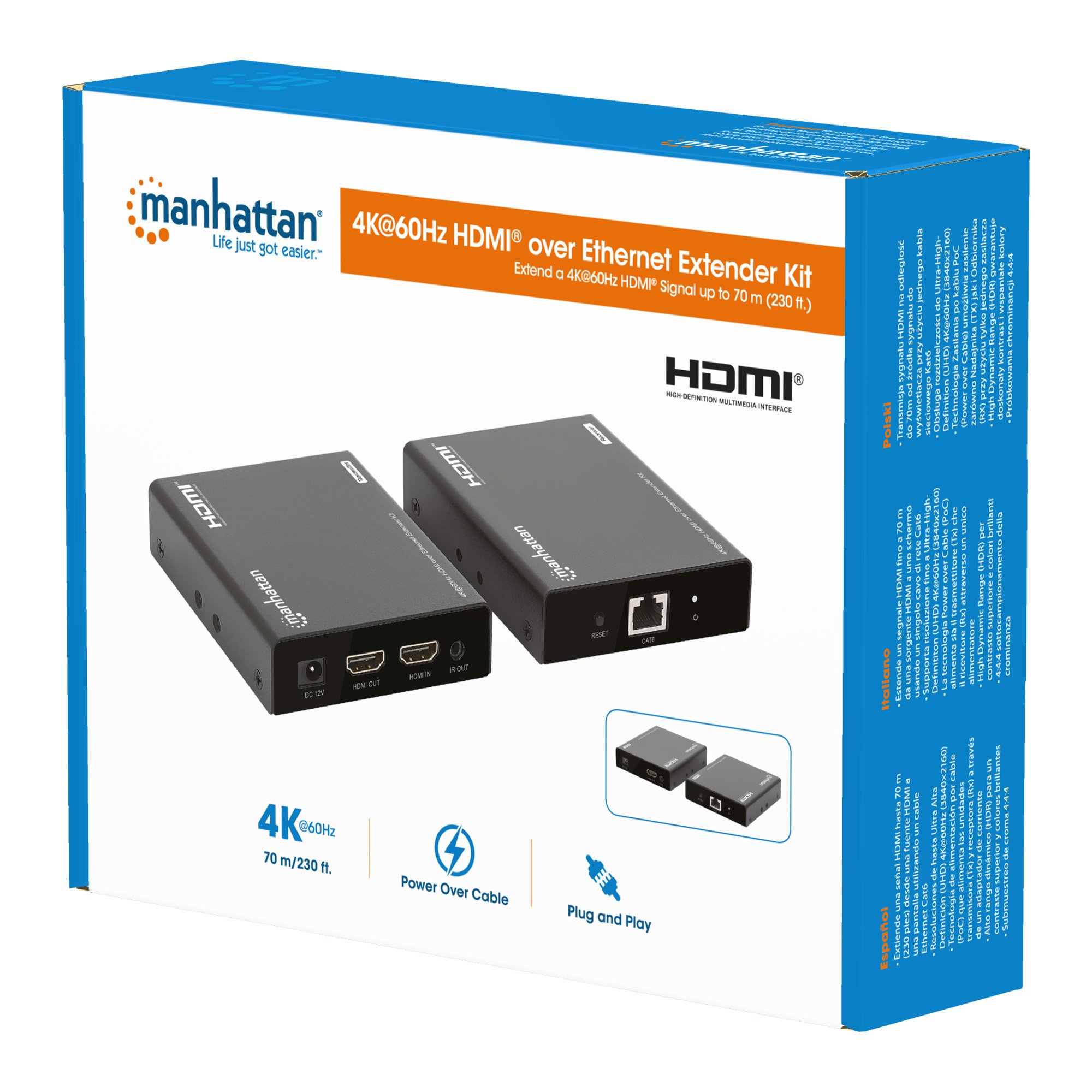 Kit Extender HDMI Over Ethernet 4K@60Hz MANHATTAN - immagine 2