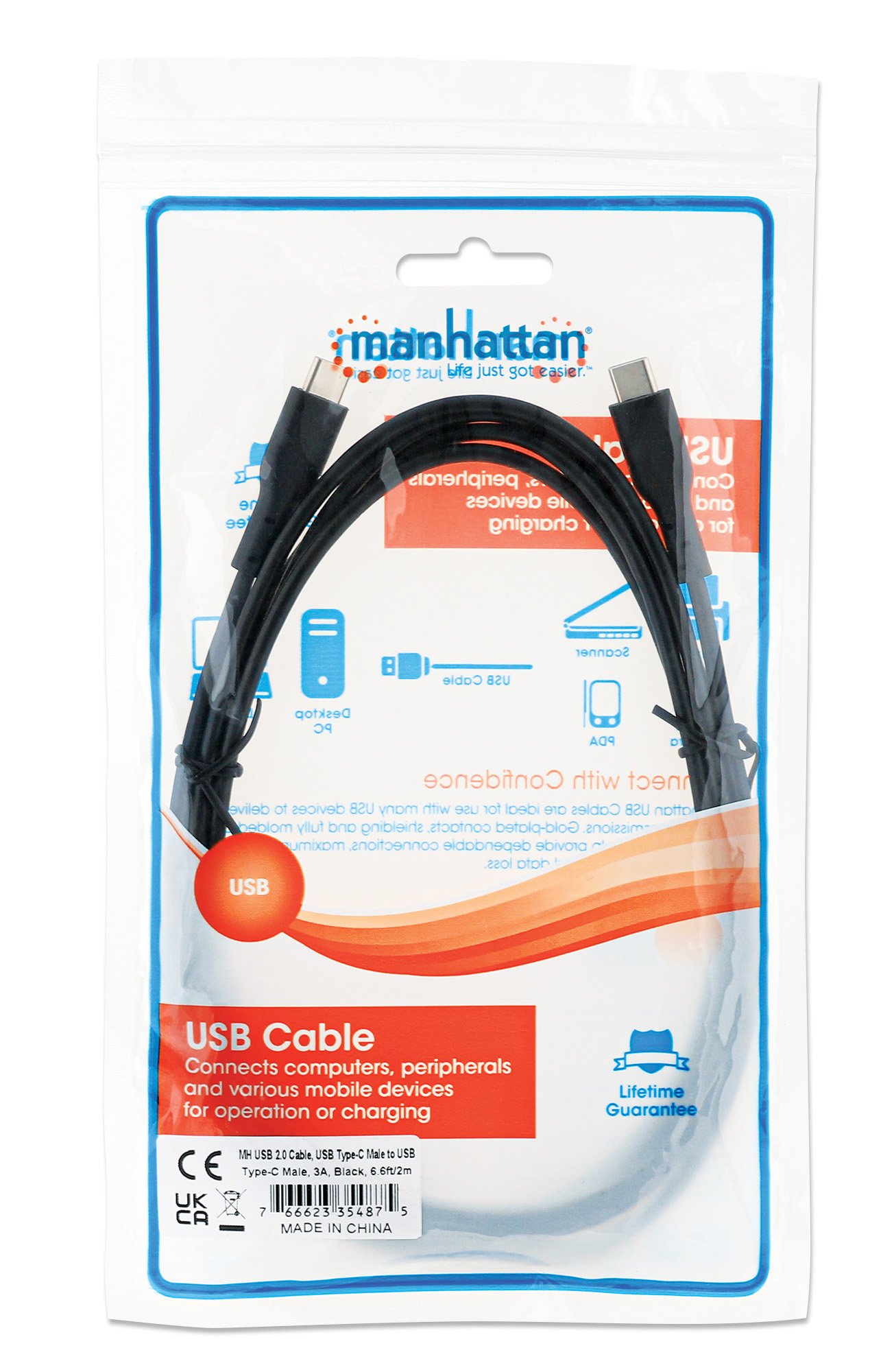 Cavo USB-C™ Maschio/Maschio USB 2.0 2m Nero MANHATTAN - immagine 2