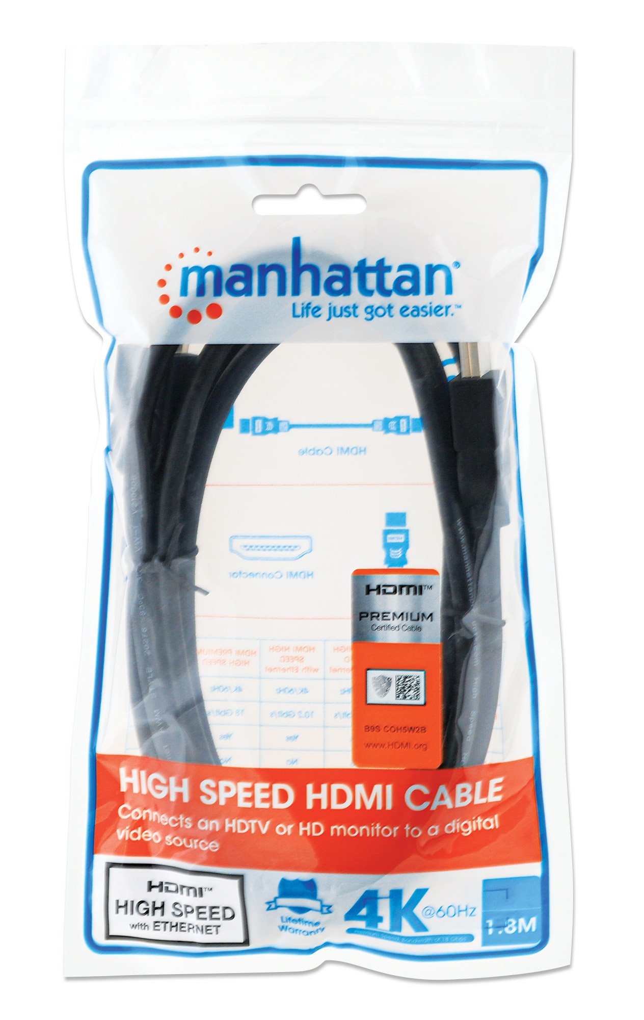 Cavo HDMI High Speed con Ethernet Premium 2m MANHATTAN - immagine 2