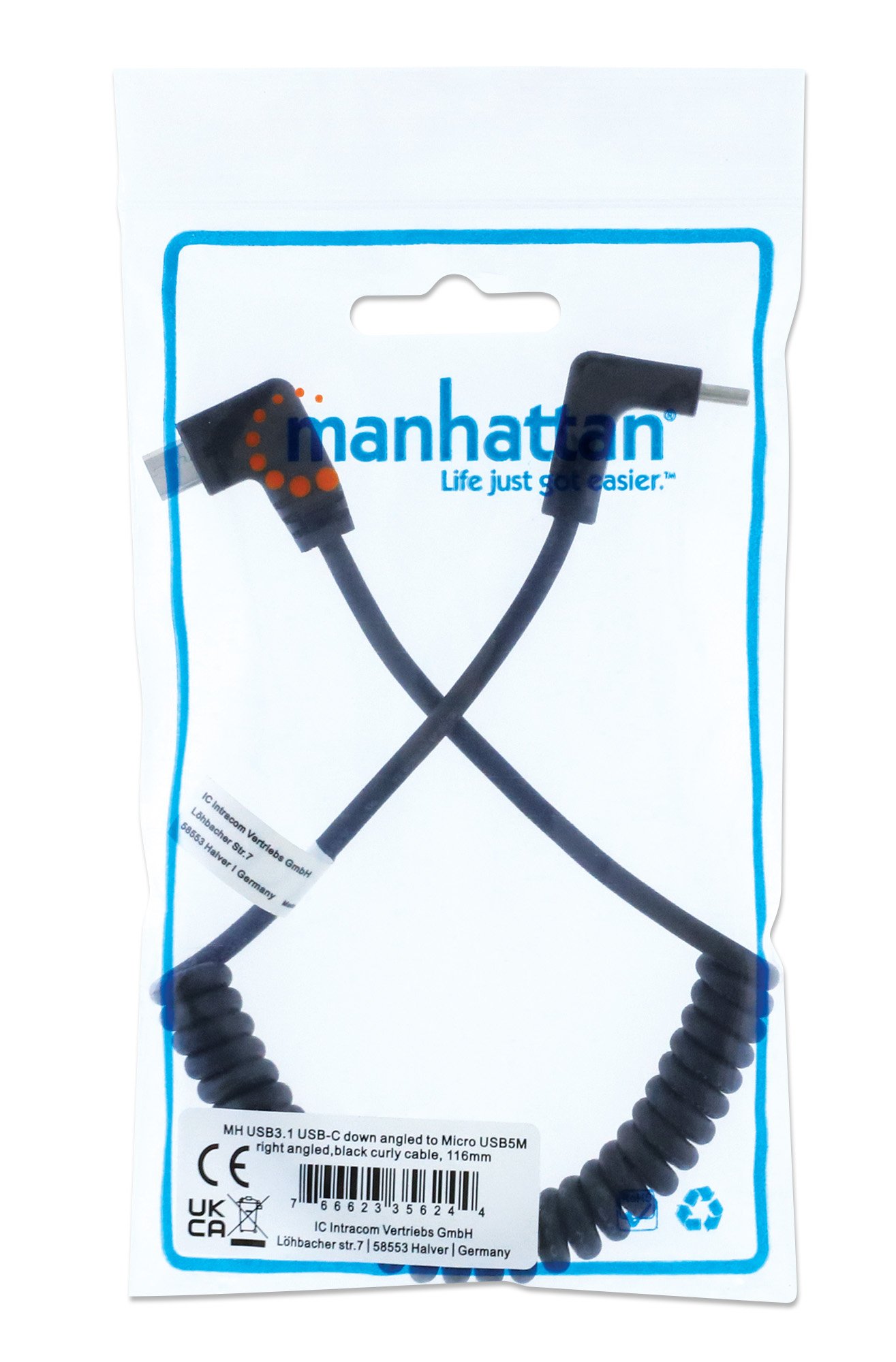 Cavo di Ricarica USB-C™ a Micro-USB 1m Spiralato Nero MANHATTAN - immagine 2