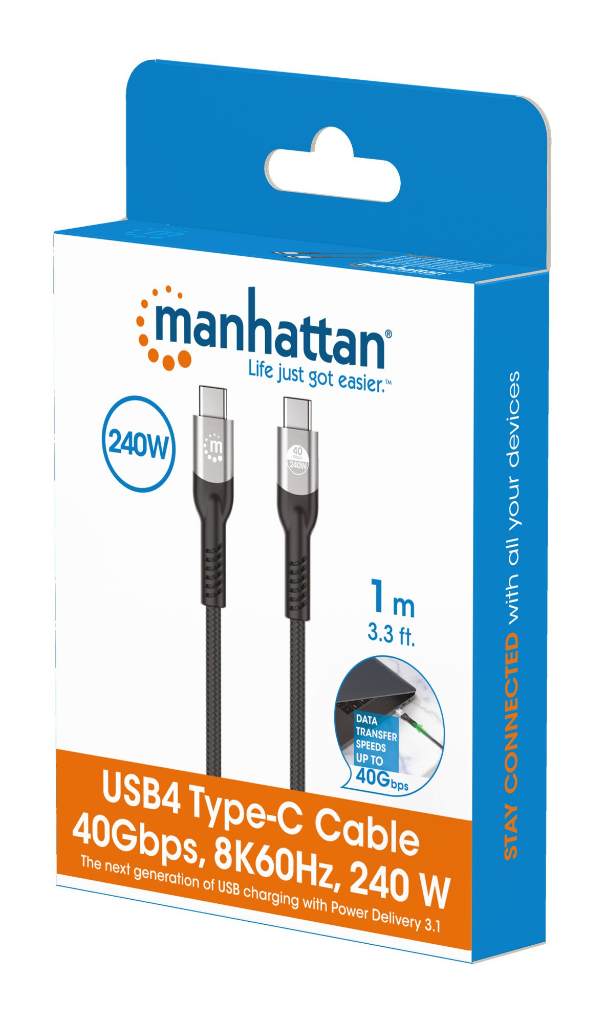 Cavo USB4 EPR USB-C™ M/M 40G 240W PD 3.1 8K E-Mark 1m MANHATTAN - immagine 2