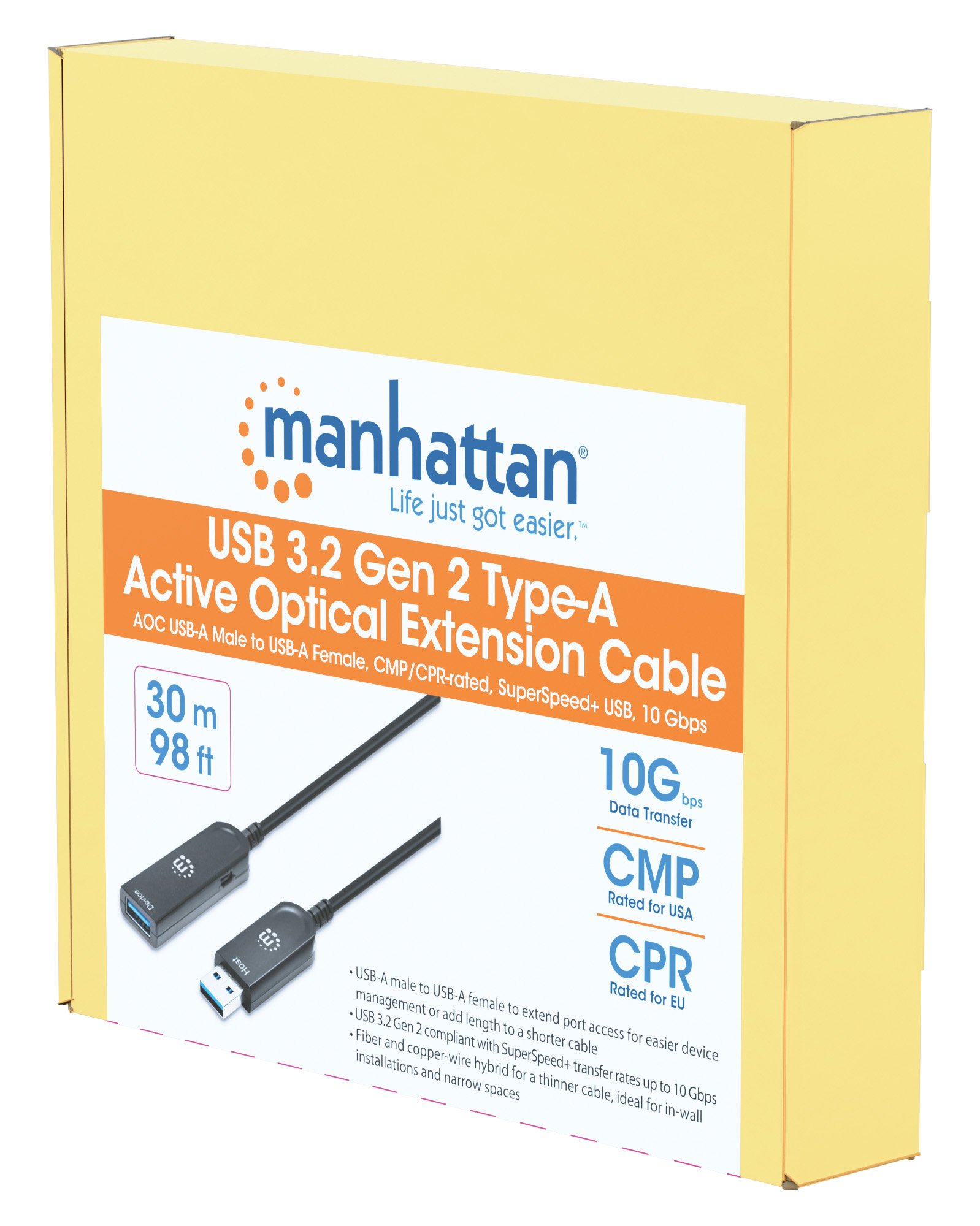 Cavo Ottico Attivo USB 3.2 Gen 2 SuperSpeed+ Active Optical Cable USB A M/F 30m MANHATTAN - immagine 2