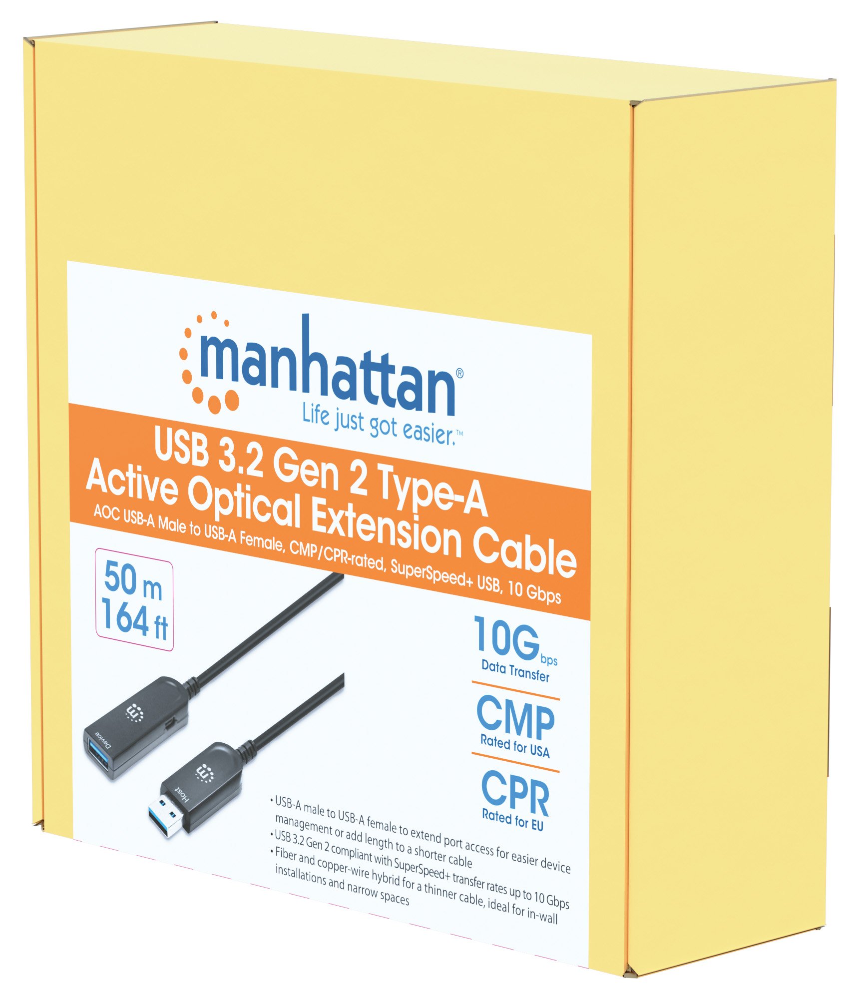 Cavo Ottico Attivo USB 3.2 Gen 2 SuperSpeed+ Active Optical Cable USB A M/F 50m MANHATTAN - immagine 2