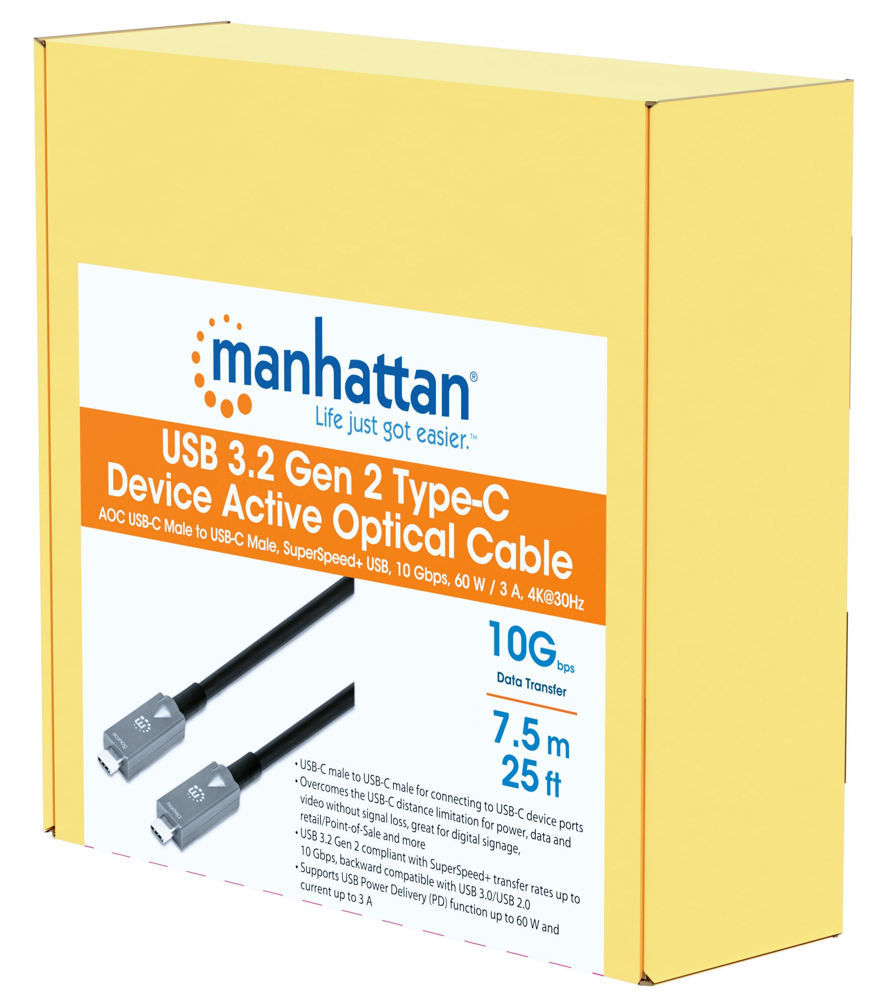 Cavo Ottico Attivo Dati e Video USB 3.2 Gen 2 USB-C™ M/M Fibra Ottica 4K 7,5 m MANHATTAN - immagine 2