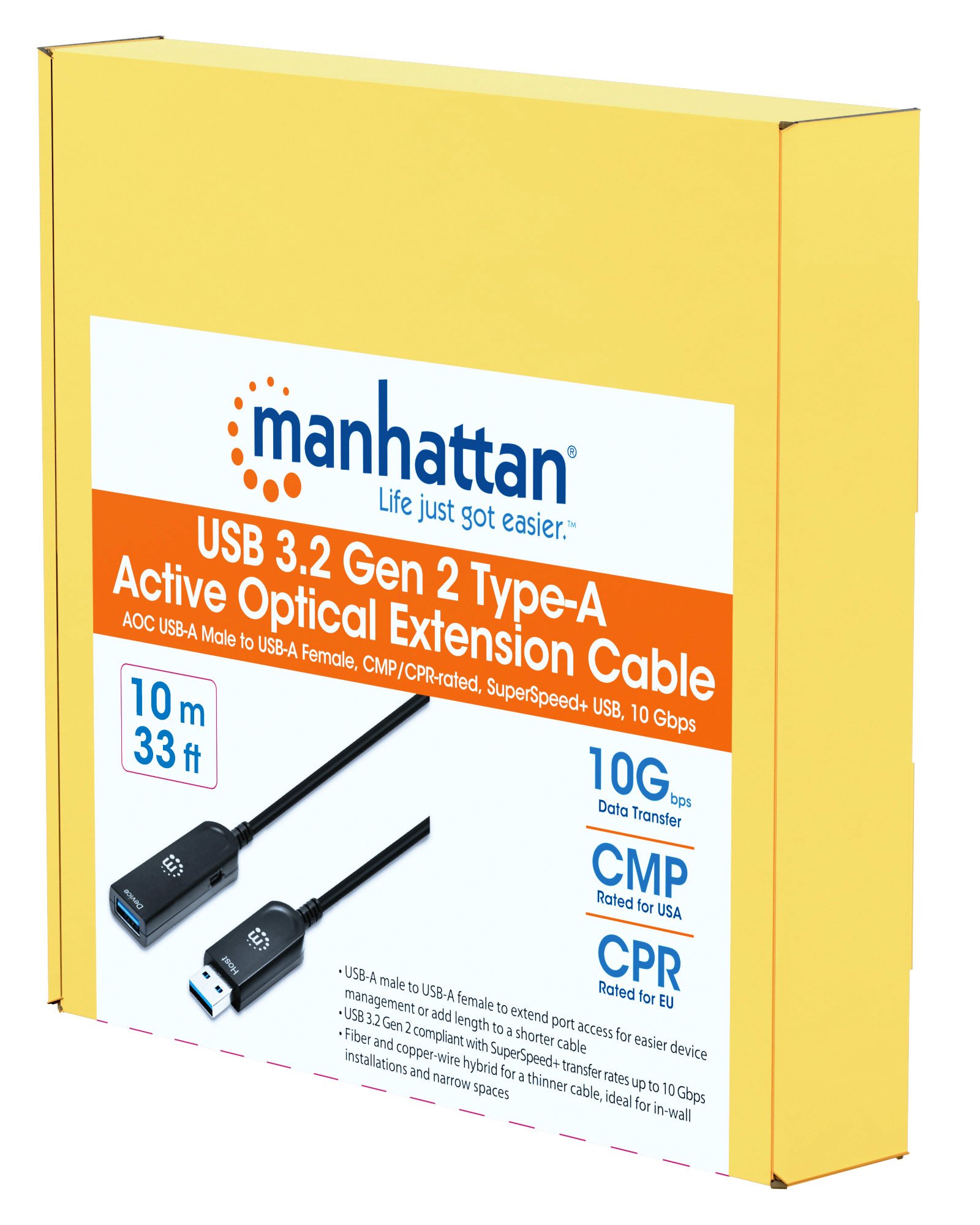 Cavo Ottico Attivo USB 3.2 Gen 2 SuperSpeed+ Active Optical Cable USB A M/F 10m MANHATTAN - immagine 2