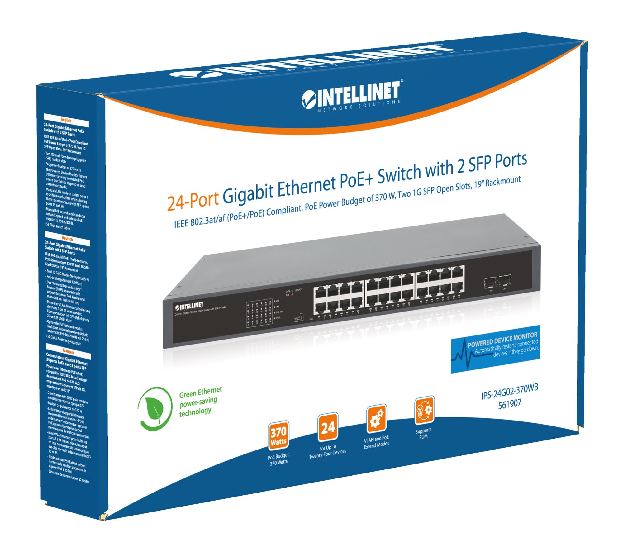 Gigabit Ethernet Switch 24-Porte PoE+ con 2 porte SFP INTELLINET - immagine 2