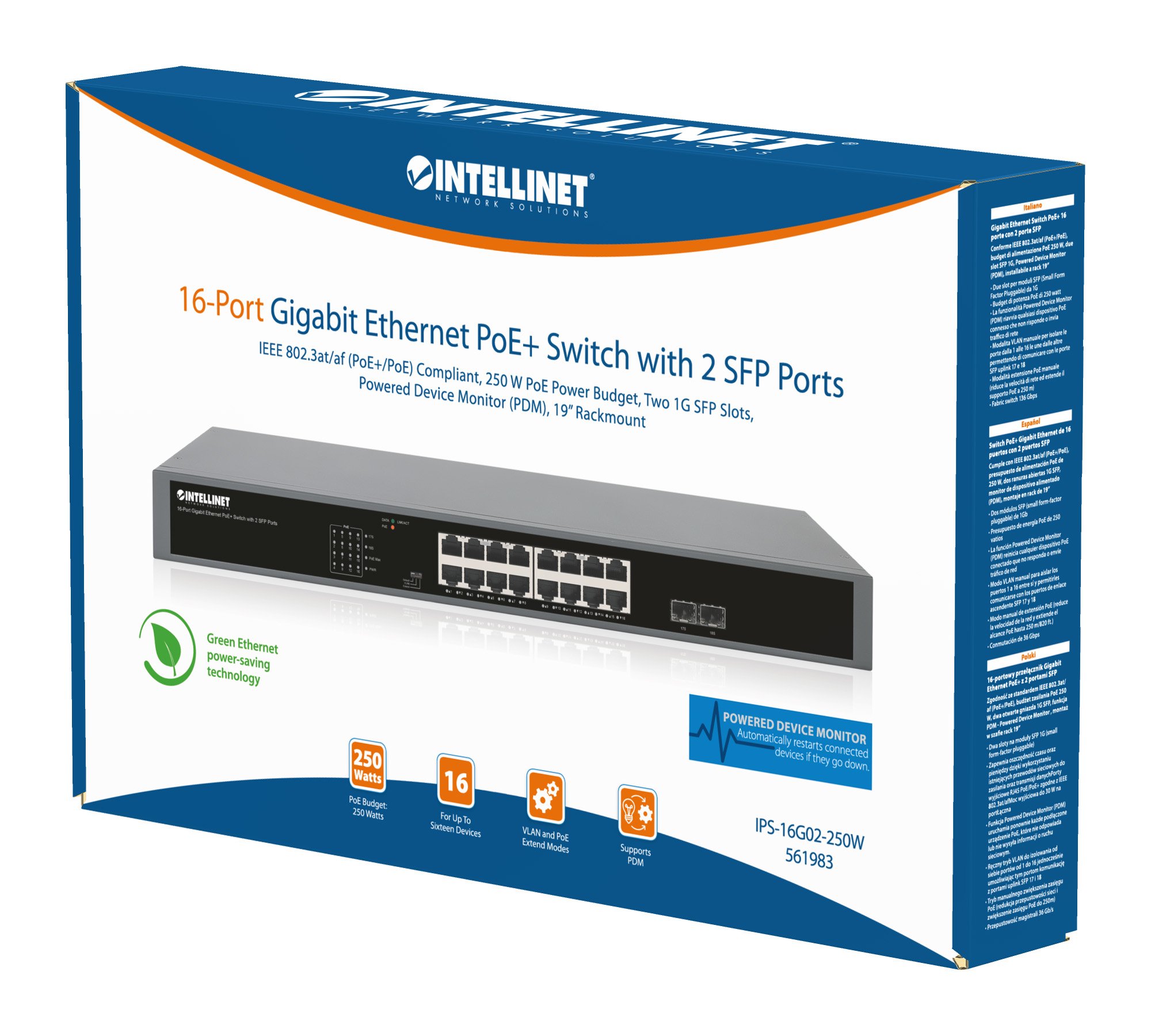 Gigabit Ethernet Switch PoE+ 16 porte con 2 porte SFP INTELLINET - immagine 2