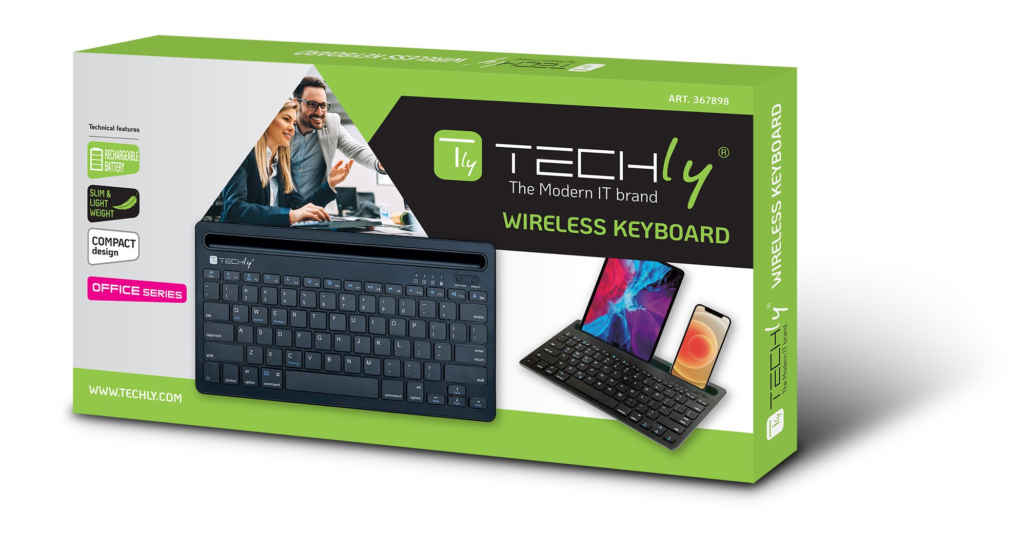Mini Tastiera Wireless 78 Tasti a 2 Canali con Tasti di Scelta Rapida e Stand per Tablet TECHLY - immagine 2