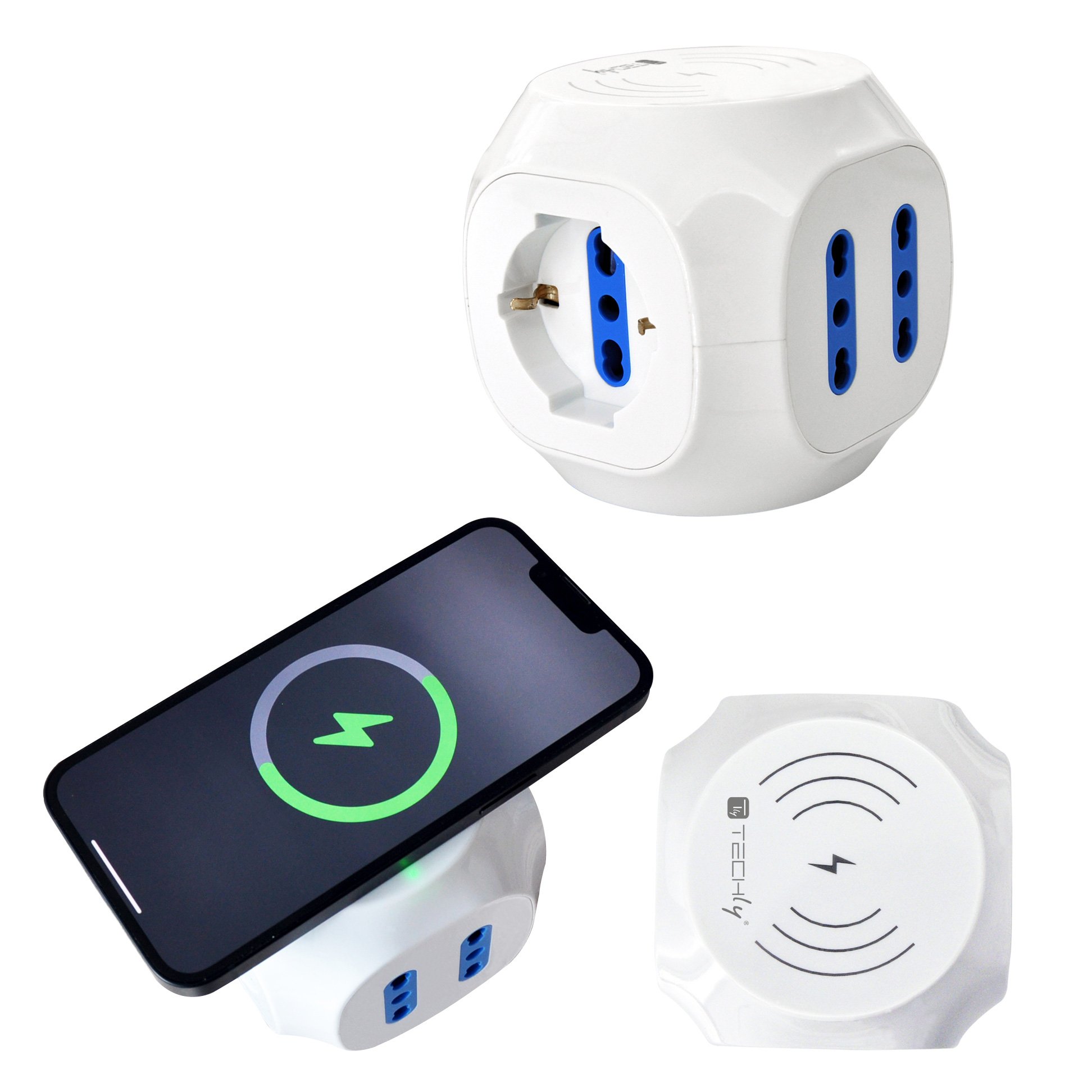 Multipresa a Cubo 4 Posti con USB-A e USB-C™ QC3.0 e Ricarica Wireless TECHLY - immagine 2