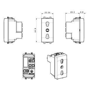 Domus S44 Presa Bipasso 2P+T 10/16A 250V 1 Modulo Bianco Lucido, 441006/15TS AVE
