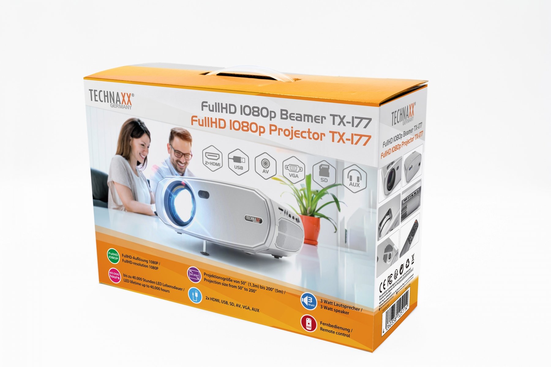 Proiettore FullHD 1080p nativo con Lettore Multimediale, TX-177 TECHNAXX - immagine 2