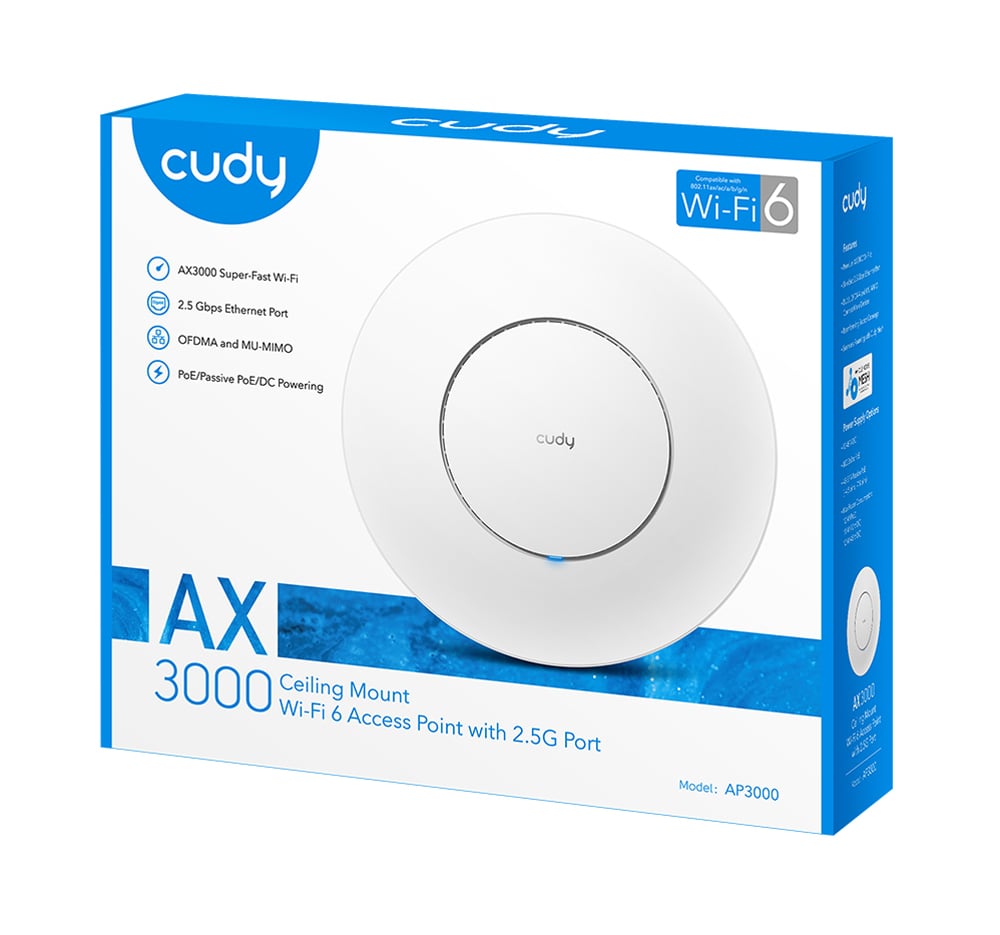 Punto di Accesso Wireless Gigabit PoE WiFi 6 AX3000 Porta 2.5G Montaggio a Soffitto, AP3000_P CUDY - immagine 2