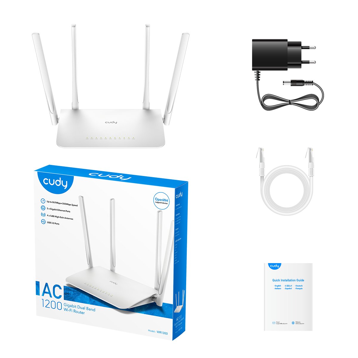 Router WiFi Dual Band AC1200 Gigabit, WR1300 CUDY - immagine 2