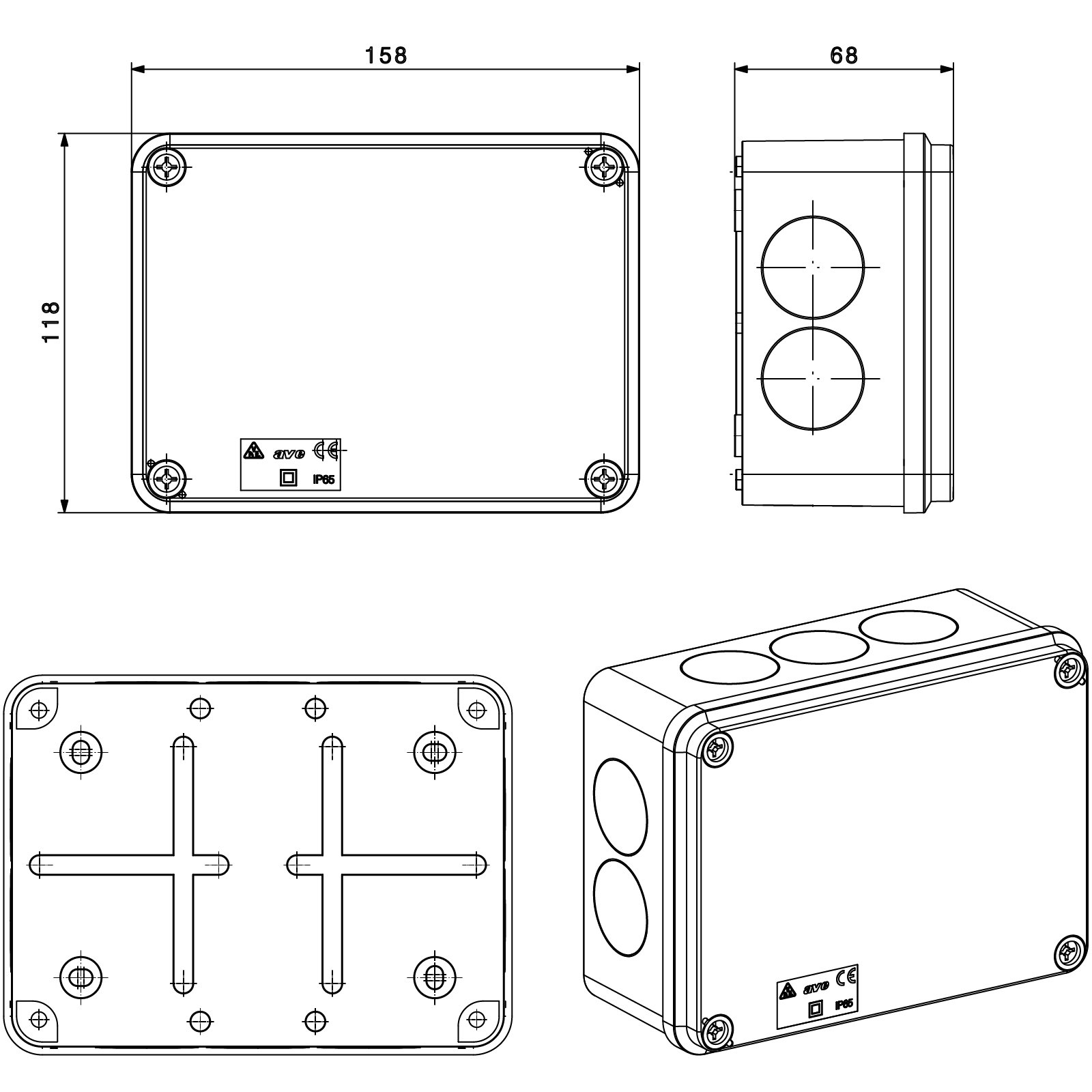 Scatola Rettangolare IP65 di Derivazione per Pareti Lisce 158x118 AVE - immagine 2