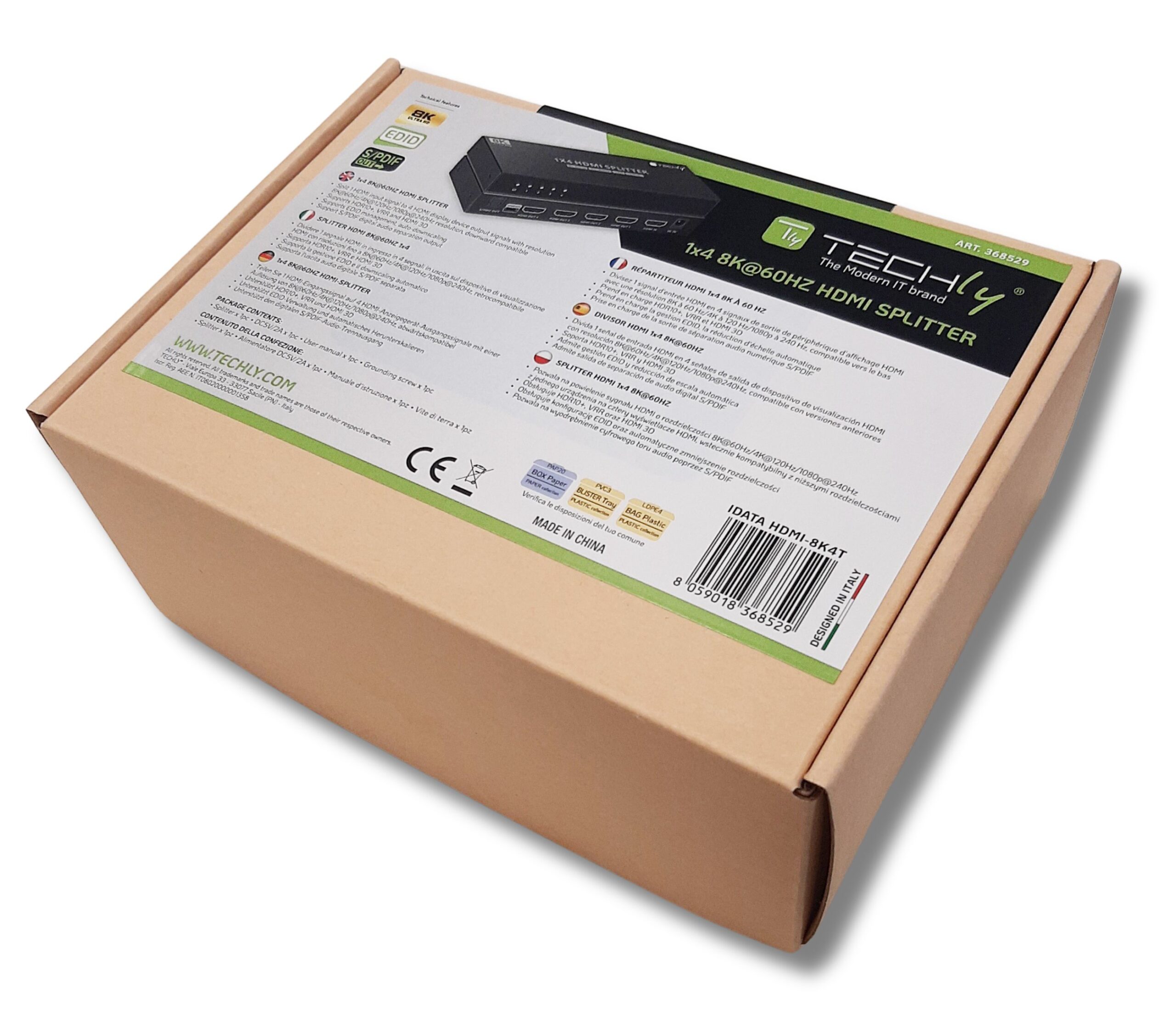 Splitter HDMI 8K UHD 3D 60Hz 4 vie CEC SPDIF Ottico TECHLY - immagine 2