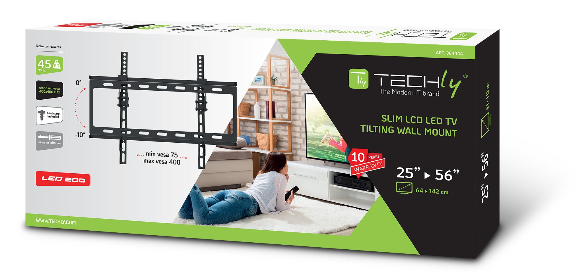 Staffa a Muro Inclinabile per TV LED LCD 25-56'' Nero TECHLY - immagine 2
