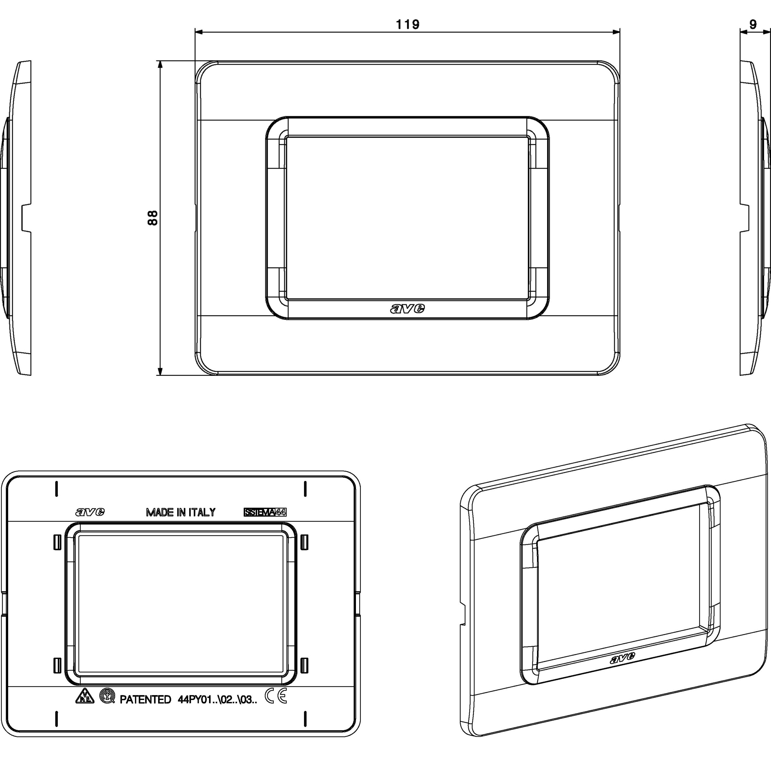 Placca Tecnopolimero S44 3 Moduli Grigio AVE - immagine 2