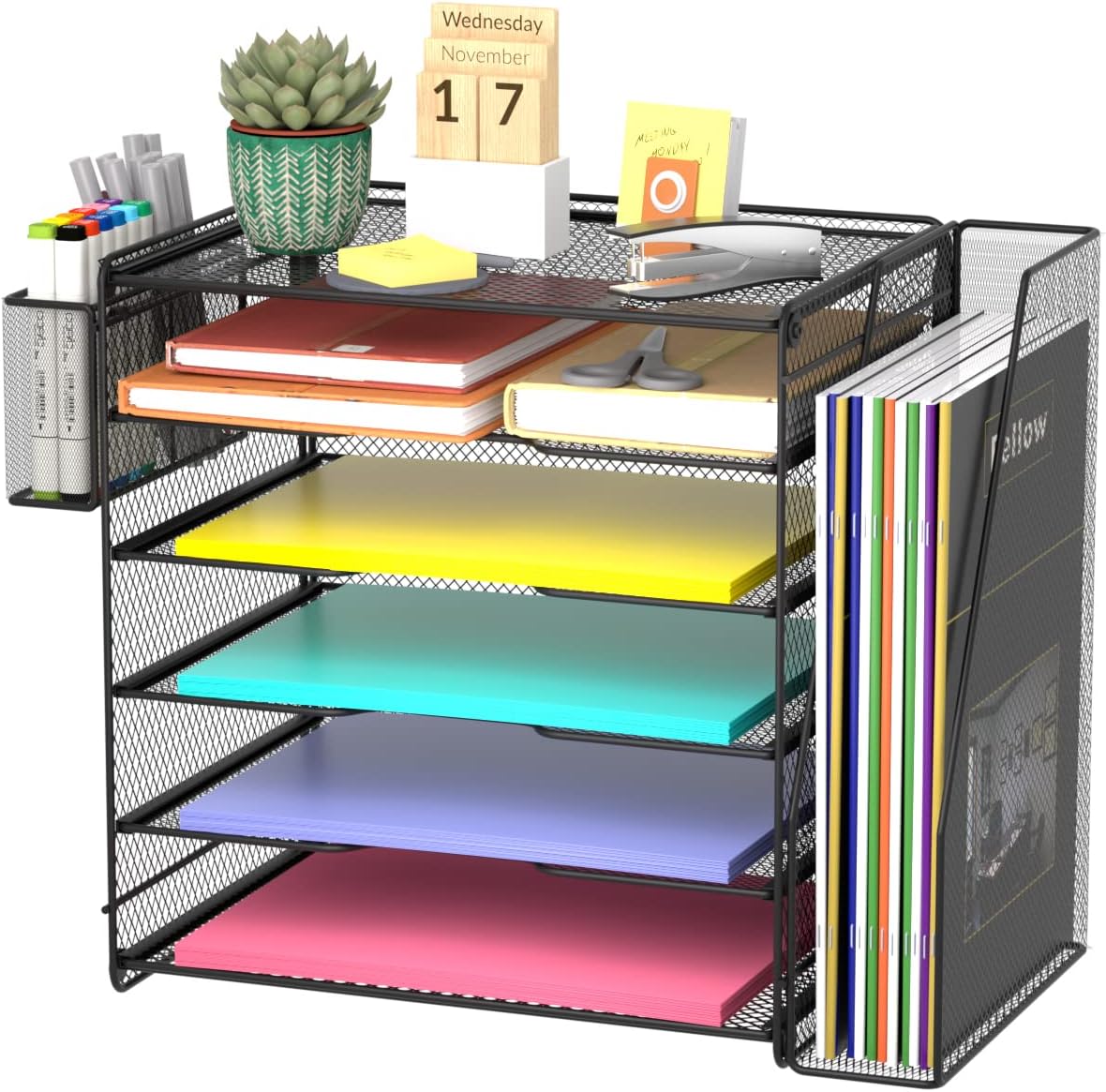 Organizer da Scrivania a 5 Vassoi Sezione Verticale e Portapenne TECHLY