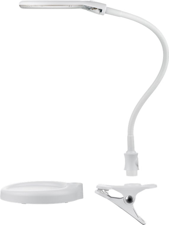 Lampada LED con Lente d'ingrandimento Base di Appoggio e Clip da Tavolo 6W Bianco GOOBAY - immagine 5