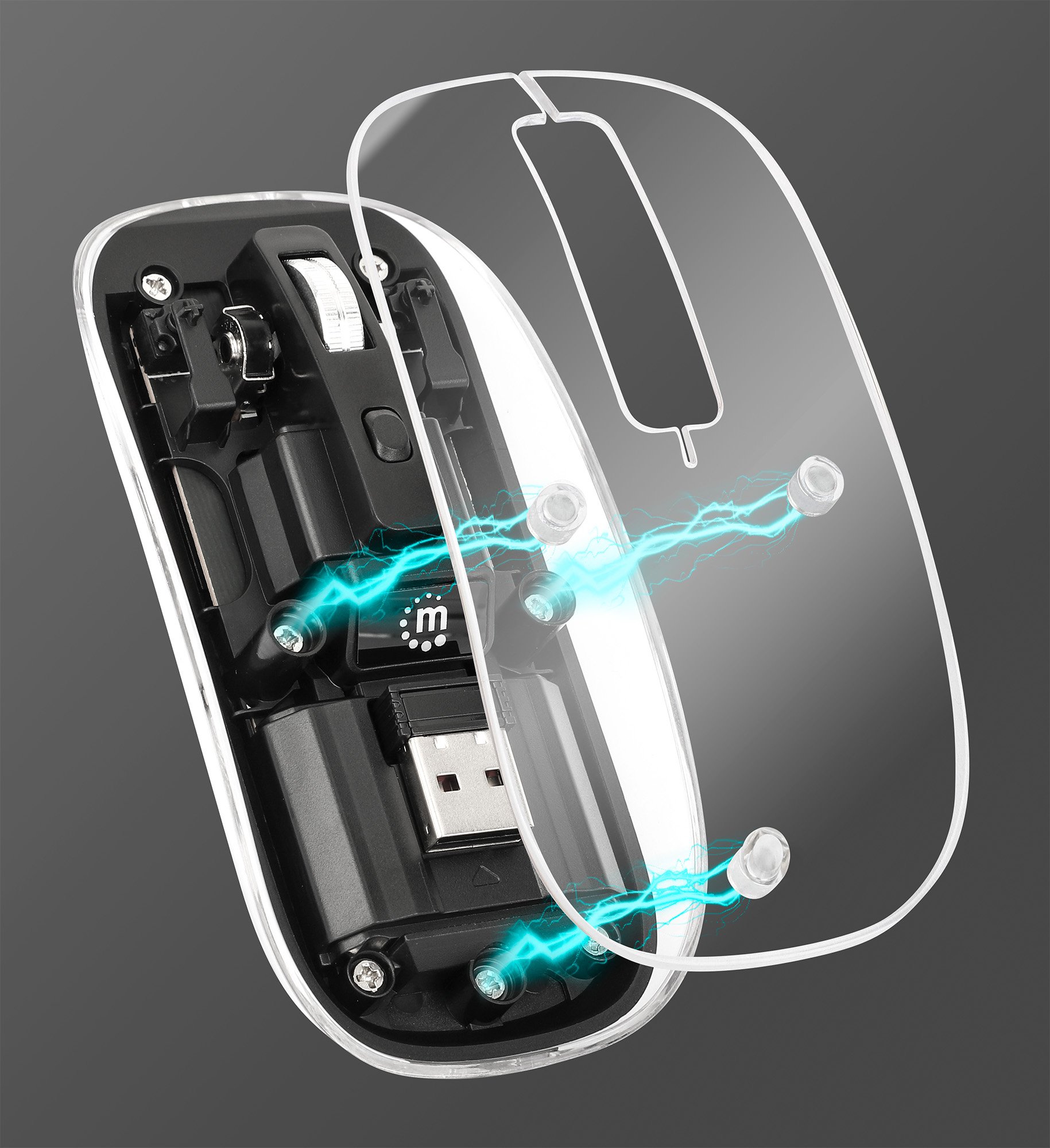 Mouse Ottico Wireless 800-1600 dpi con Micro Ricevitore USB Nero Trasparente MANHATTAN - immagine 4