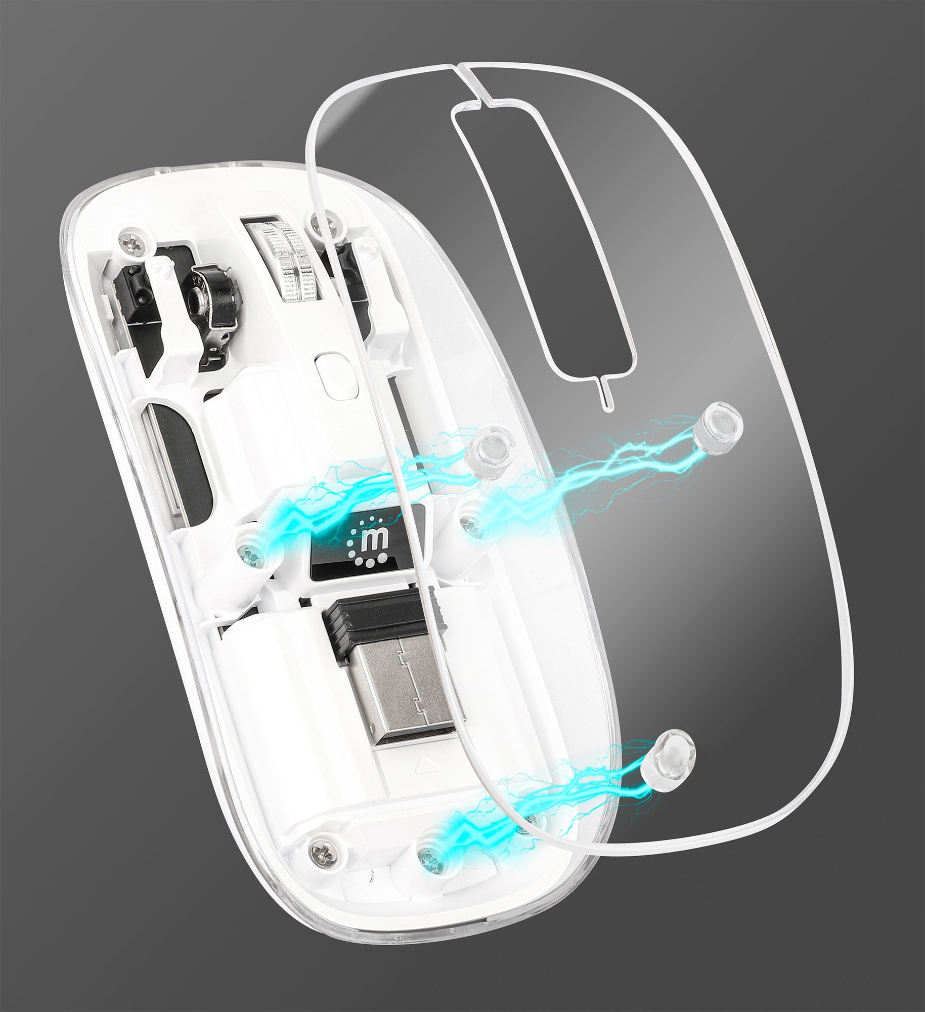 Mouse Ottico Wireless 800-1600 dpi con Micro Ricevitore USB Bianco Trasparente MANHATTAN - immagine 4