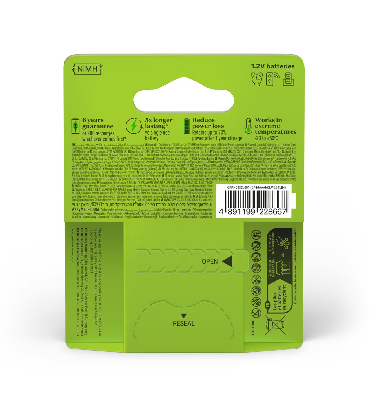 Blister 4 Batterie Ricaricabili AAA Mini Stilo 800 mAh GP ReCyko GP BATTERIES - immagine 3