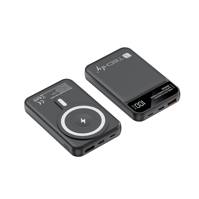 Power Bank Wireless Magnetico 3 in 1 con LED 10.000 mAh 22,5W Nero TECHLY - immagine 3