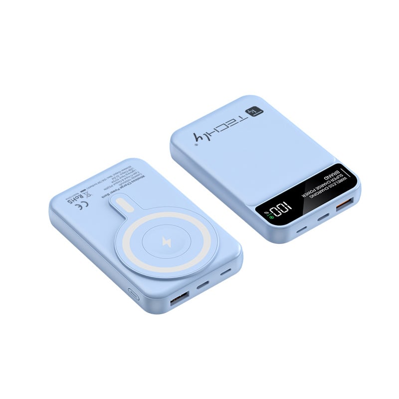 Power Bank Wireless Magnetico 3 in 1 con LED 10.000 mAh 22,5W Azzurro TECHLY - immagine 3
