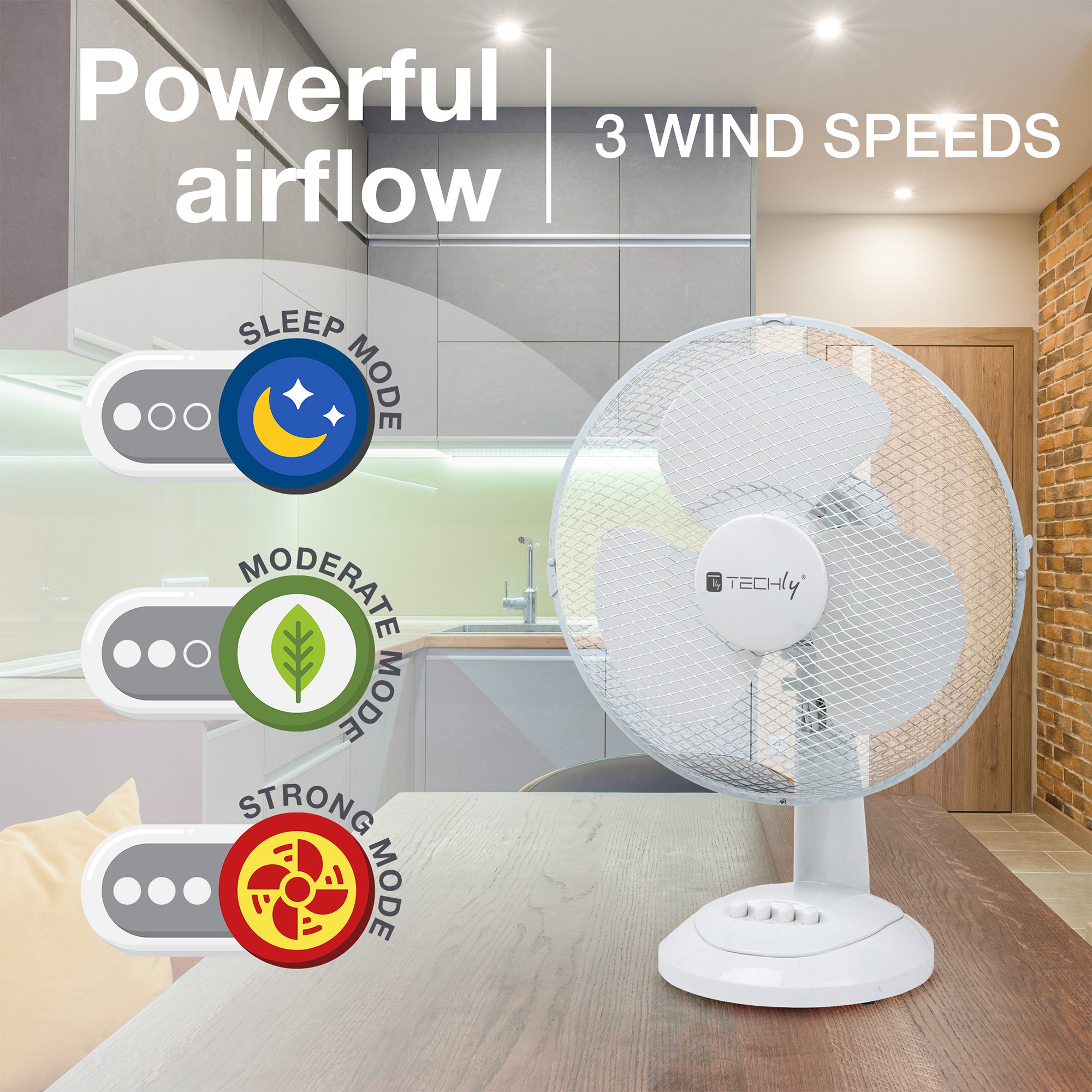 Ventilatore Rotante da Tavolo Diametro 30 cm a 3 Velocità TECHLY - immagine 3