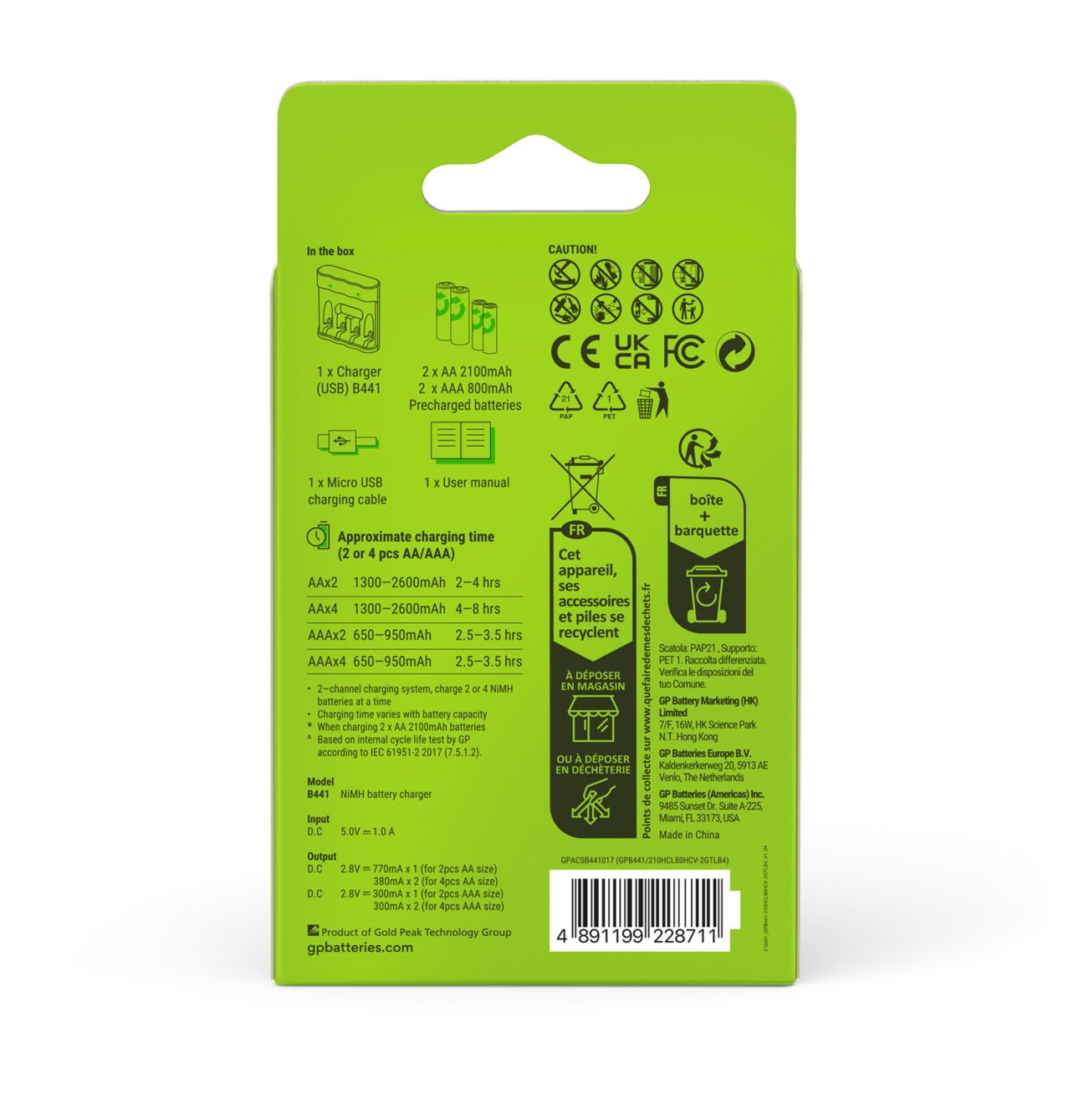 Caricabatterie per AA e AAA con 2 Batterie AA e 2 Batterie AAA Incluse GP BATTERIES - immagine 3