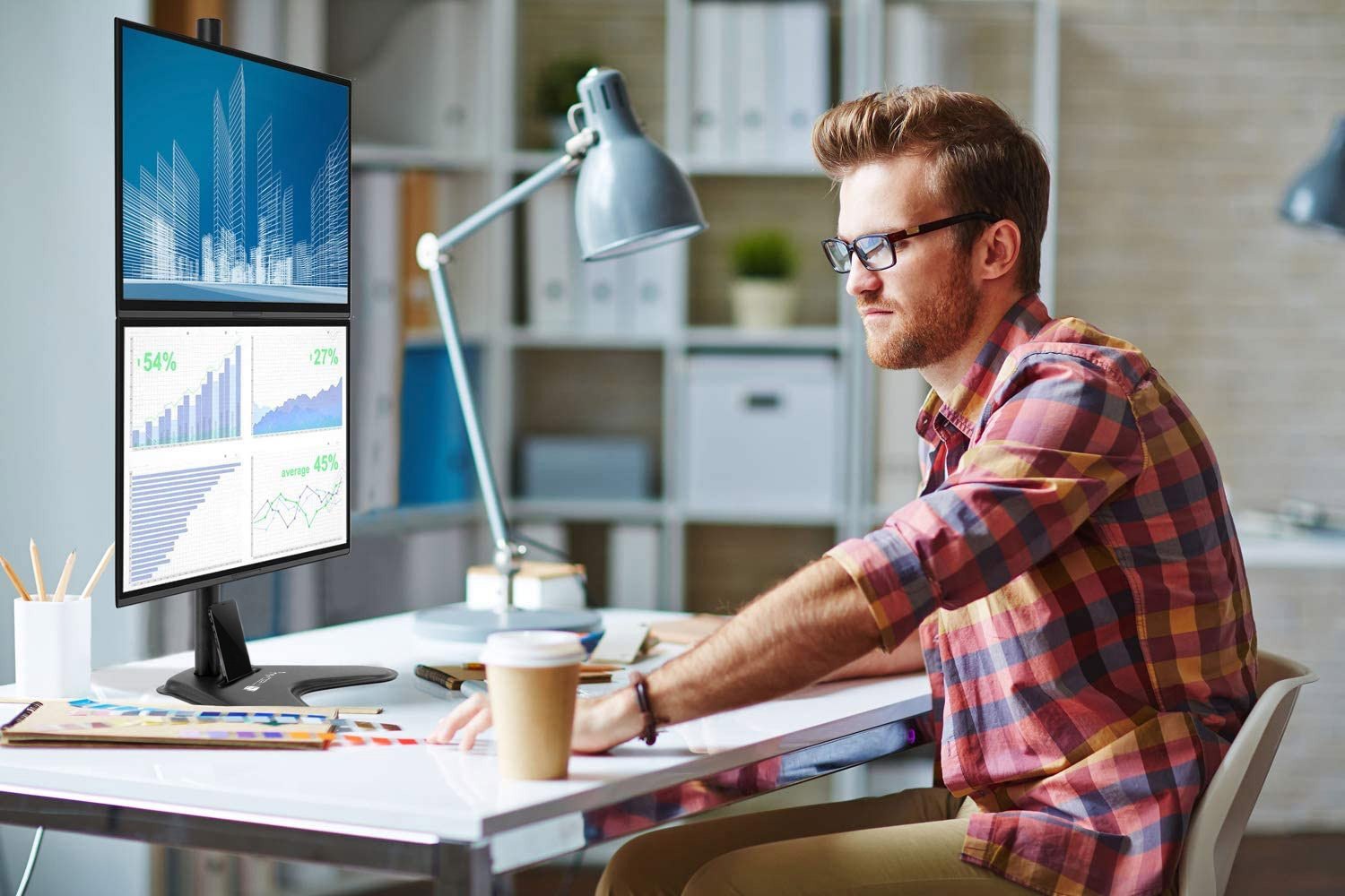Supporto da Scrivania 2 Monitor 17-32'' con Base e Supporto per Smartphone TECHLY - immagine 4