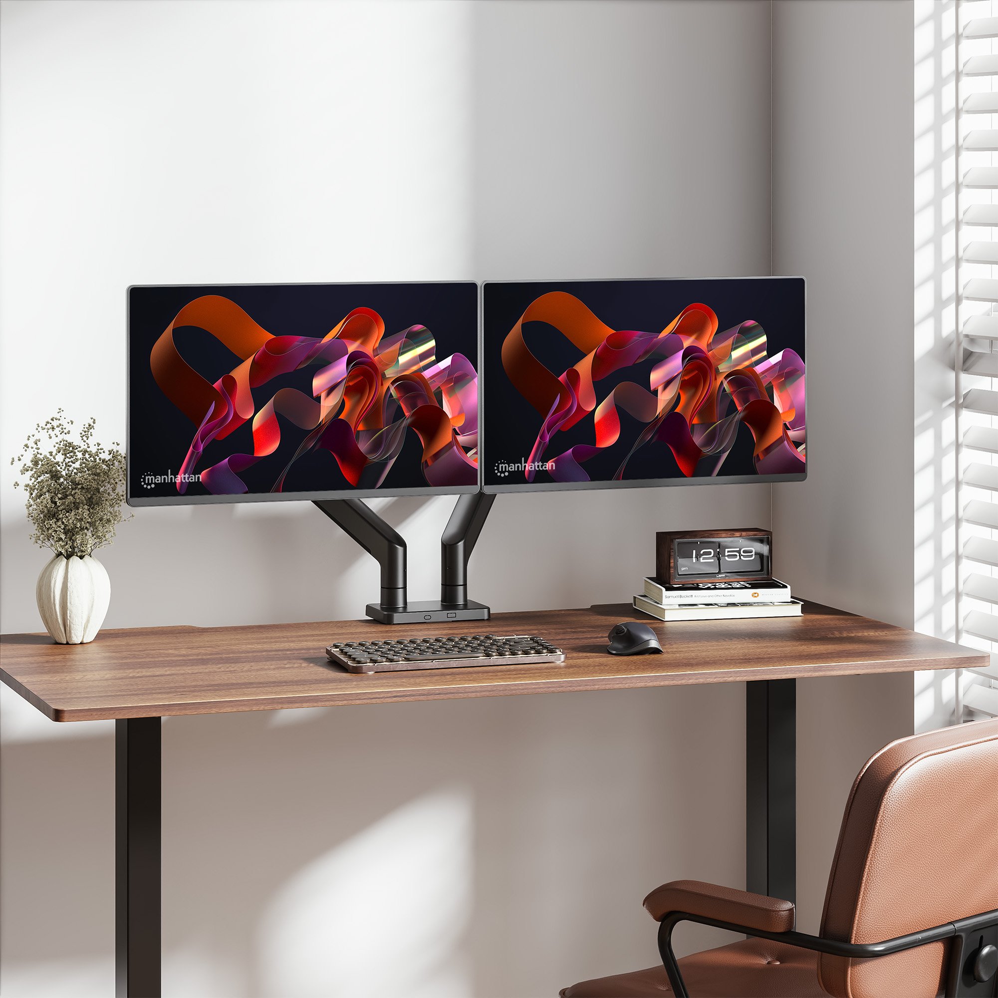 Supporto da Scrivania per Doppio Monitor 17-45'' con Molla Meccanica in Alluminio MANHATTAN - immagine 6