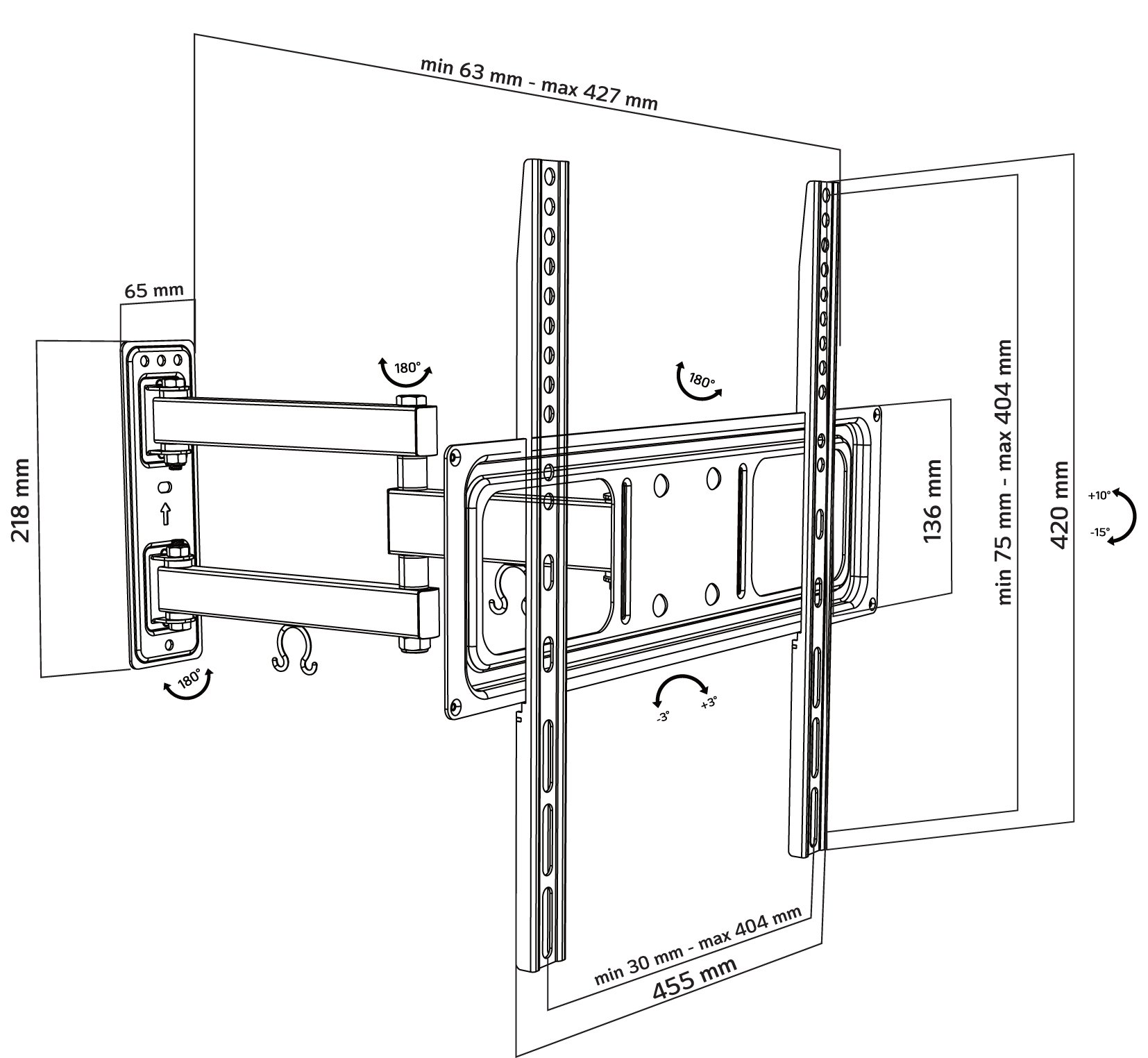 Supporto a Muro per TV LED LCD 32-55'' Full-Motion TECHLY - immagine 3