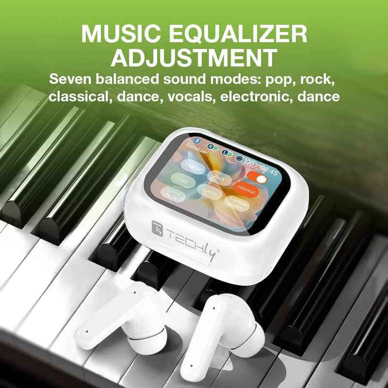 Cuffie Auricolari Bluetooth con Custodia Smart Touch Screen LCD Cancellazione Attiva del Rumore ANC TECHLY - immagine 5