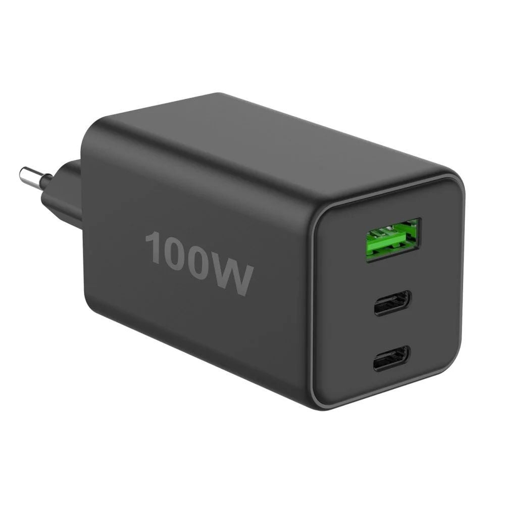 Caricatore Alimentatore GaN 100W 2x USB-C™ 1x USB-A Power Delivery Fast Charger Nero FONTASTIC - immagine 3