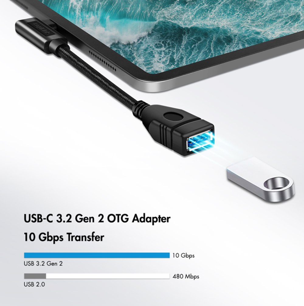 Cavo USB 3.2 Gen2 OTG USB-C™ Maschio Angolato a USB-A Femmina 0,2 m LOGILINK - immagine 4