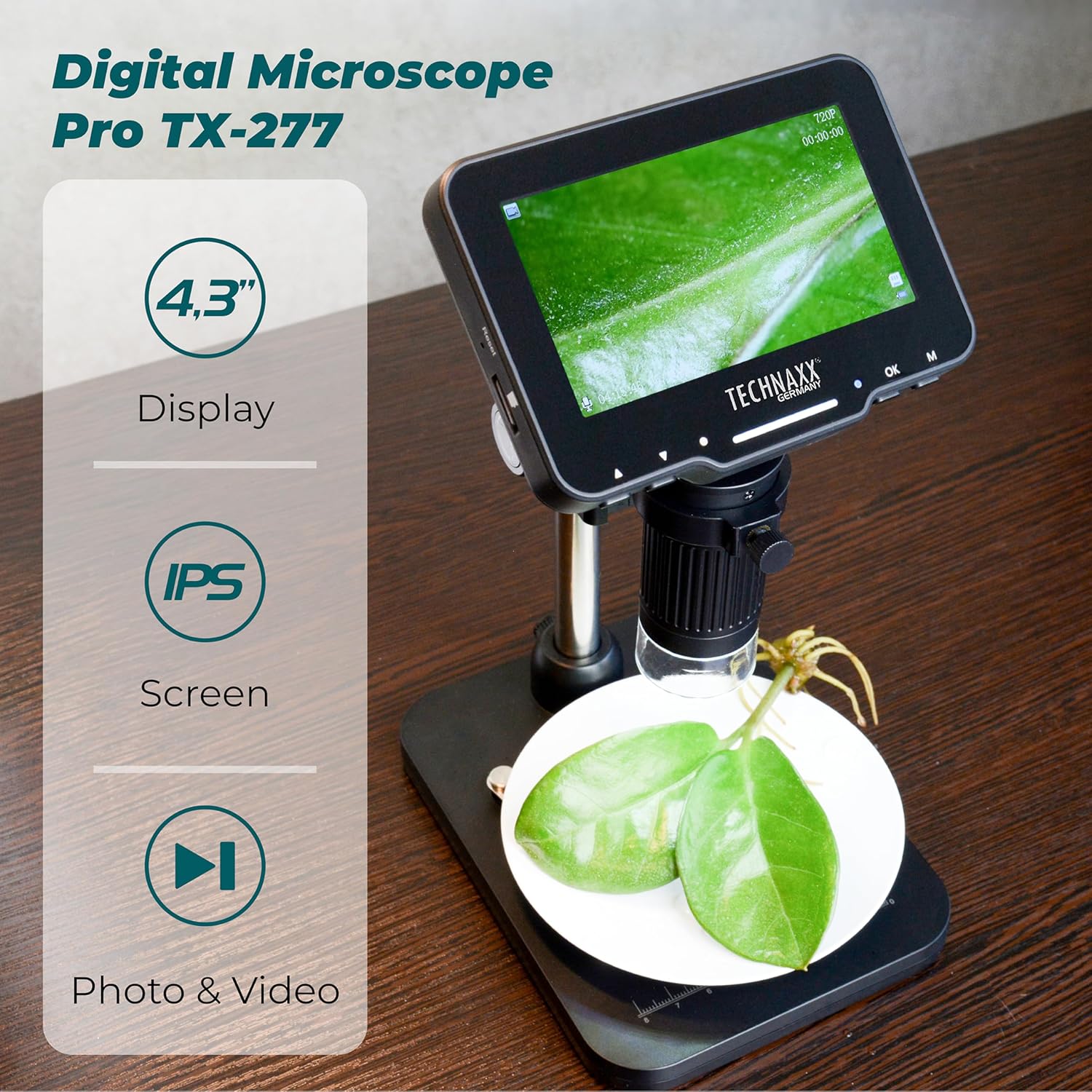 Microscopio Digitale con Display 4,3 Pollici 720p a 8 LED, TX-277 TECHNAXX - immagine 3