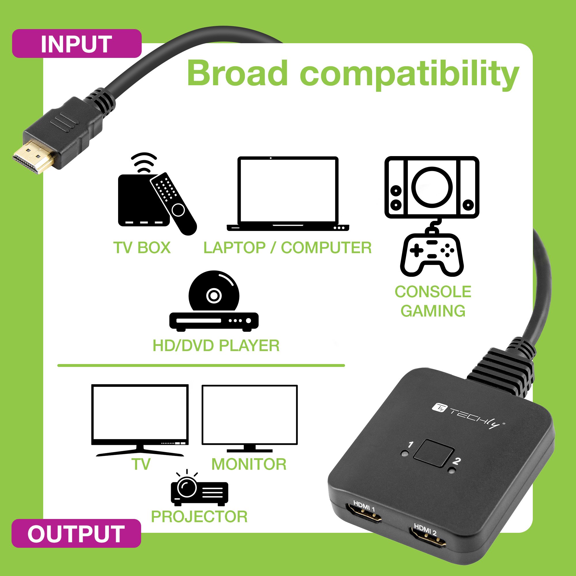 Switch HDMI 2 Porte Bidirezionale 8K 60Hz TECHLY - immagine 3