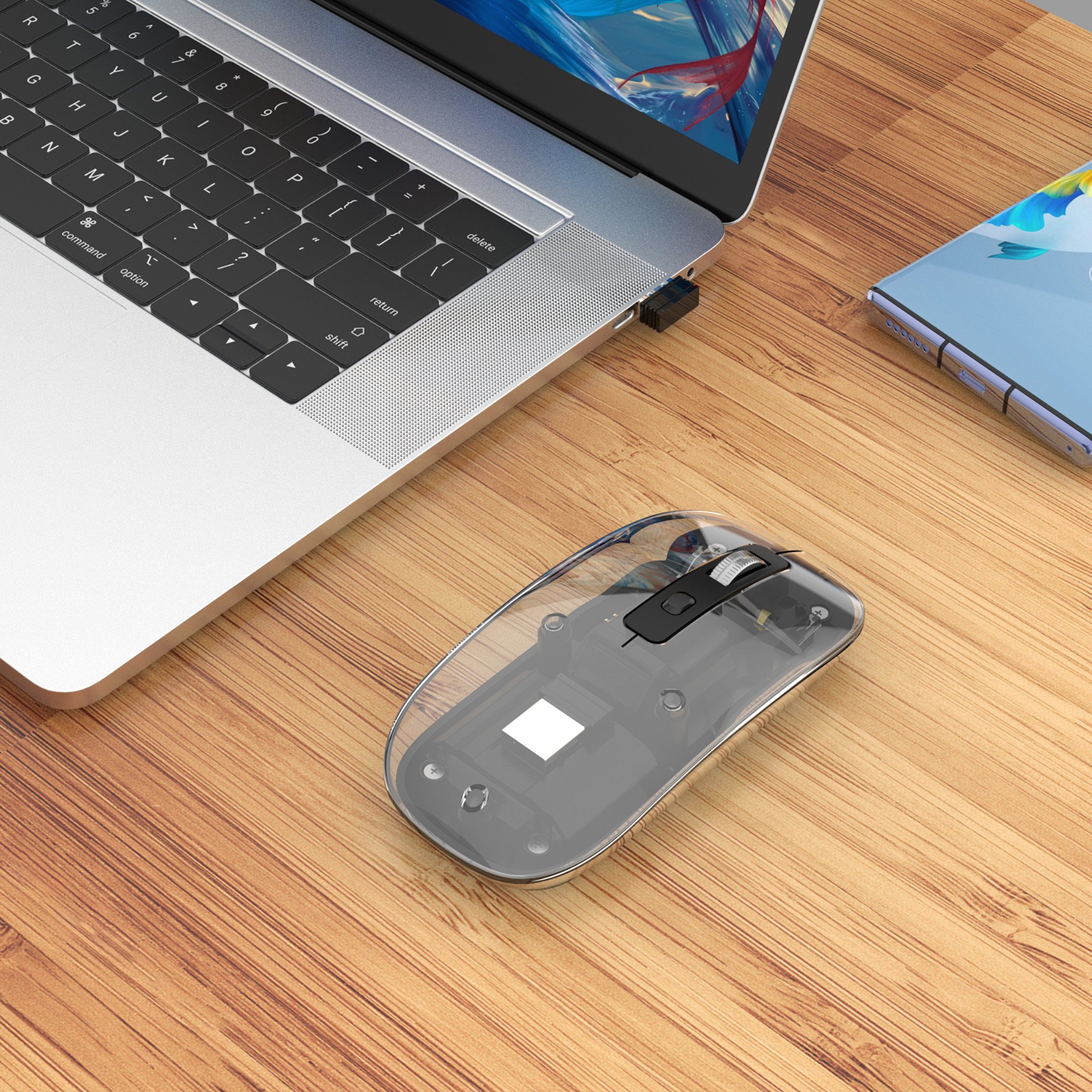 Mouse Ottico Wireless 800-1600 dpi con Micro Ricevitore USB Nero Trasparente MANHATTAN - immagine 5