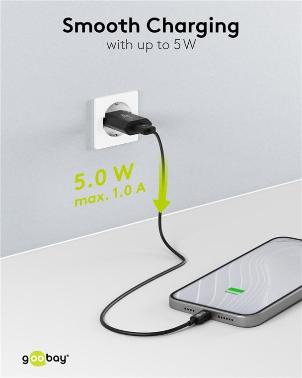 Caricatore USB 1A 5W Compatto Spina Europea Nero GOOBAY - immagine 3