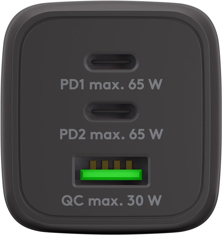 Nano Caricatore Alimentatore GaN 2xUSB-C™ (PD) + USB-A (QC) da Muro 65W Nero GOOBAY - immagine 3