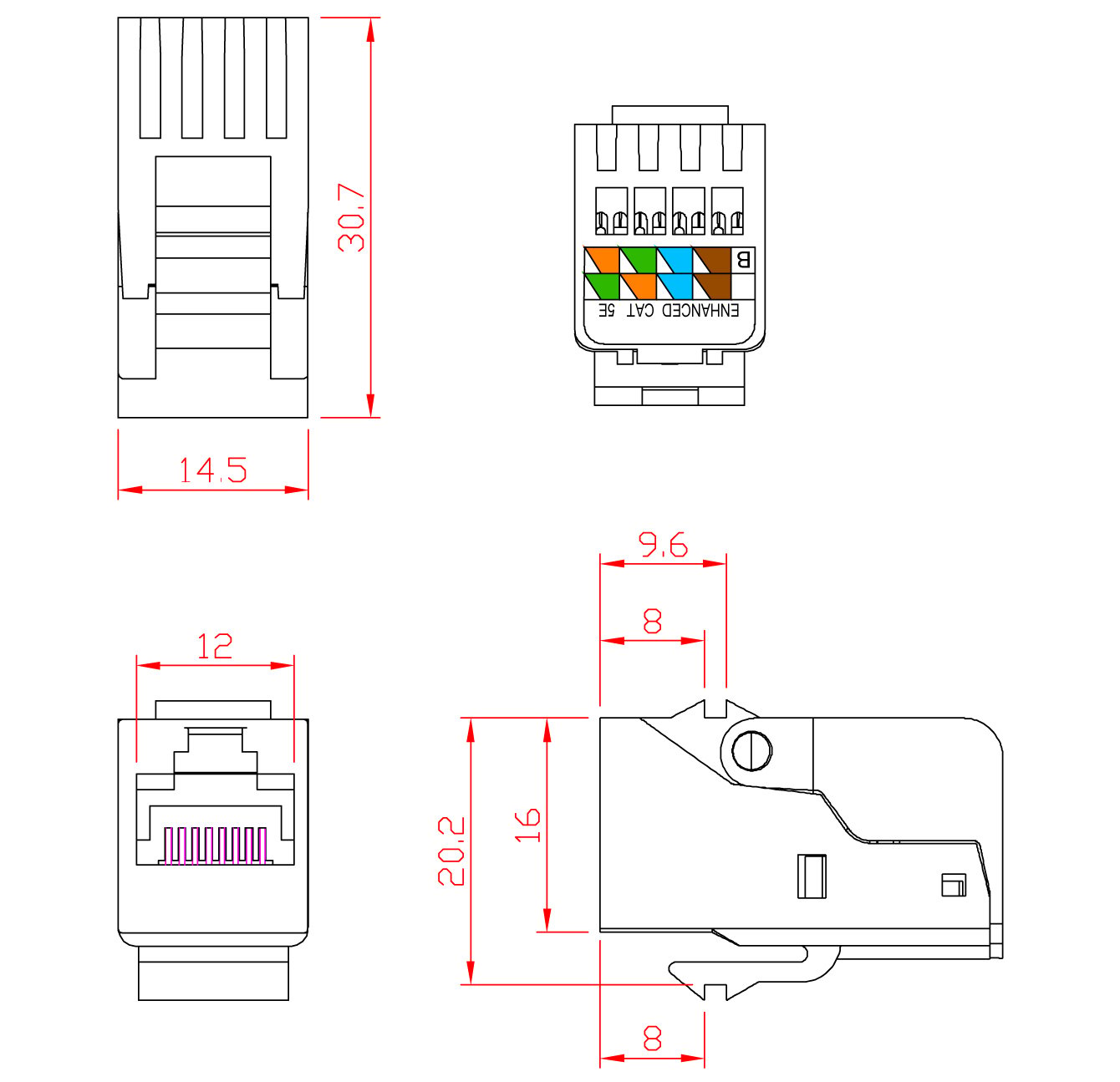 Frutto Keystone RJ45 UTP Cat.5E Tooless Bianco TECHLY PROFESSIONAL - immagine 3
