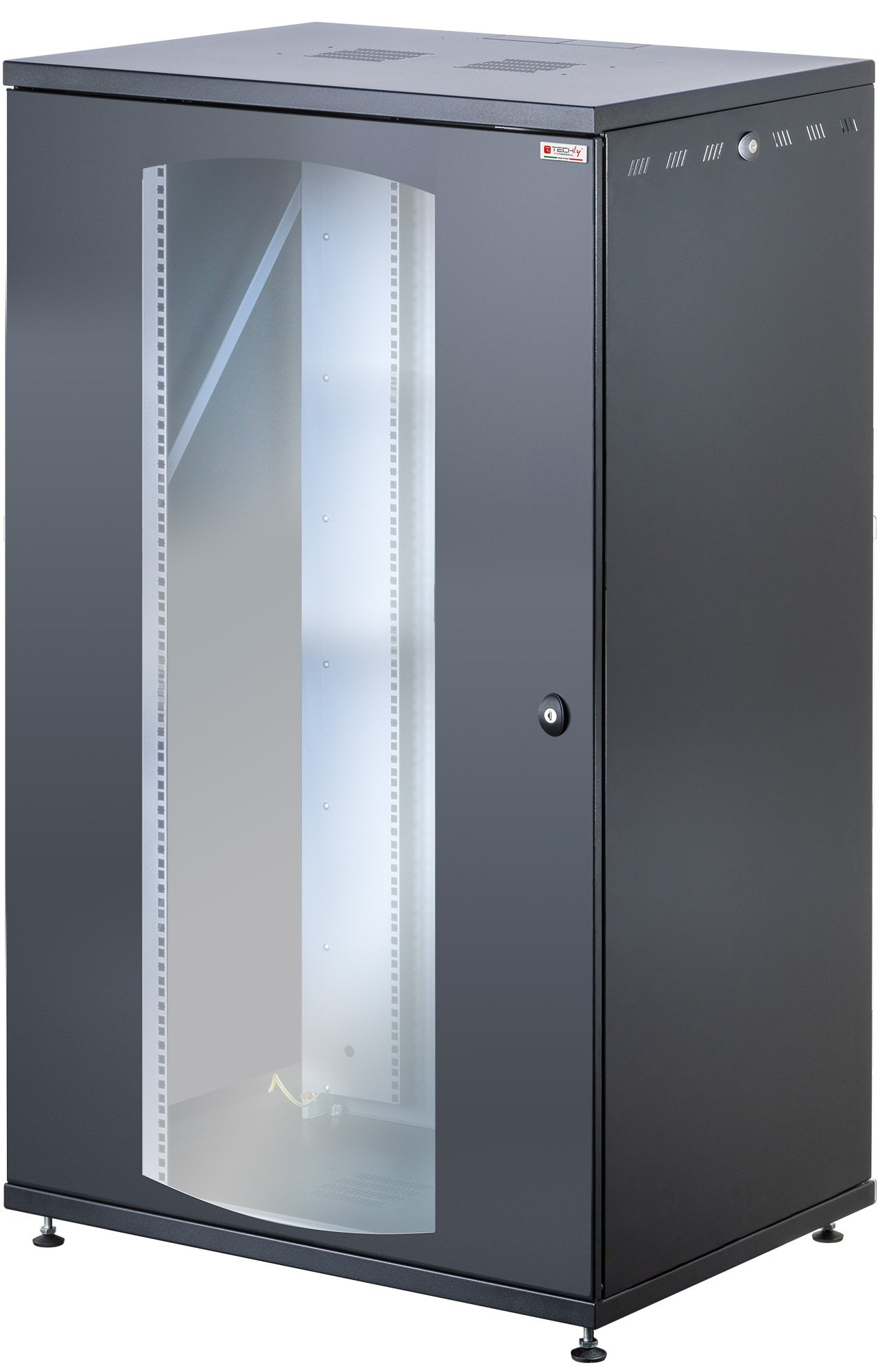 Armadio Rack 19'' a Muro 22U P 600mm L 800mm Porta Vetro Nero TECHLY PROFESSIONAL - immagine 3