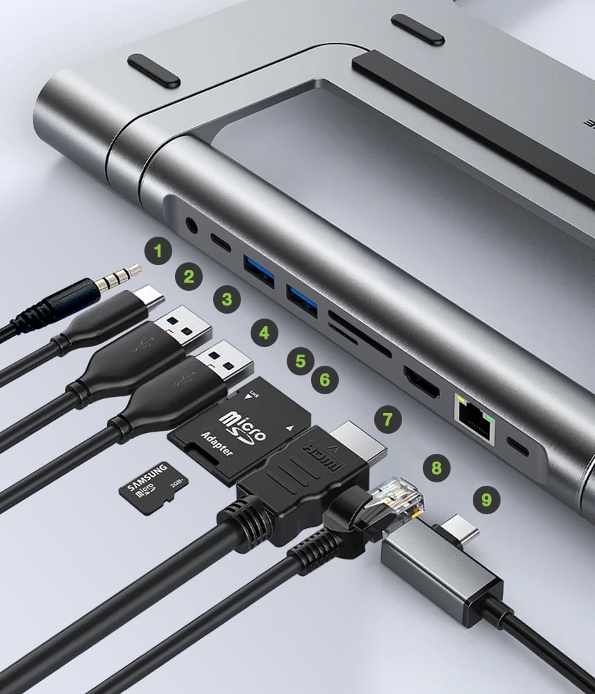 Docking Station USB-C™ 9 in 1 Hub USB3.1 Stand per Notebook Pieghevole TECHLY - immagine 3